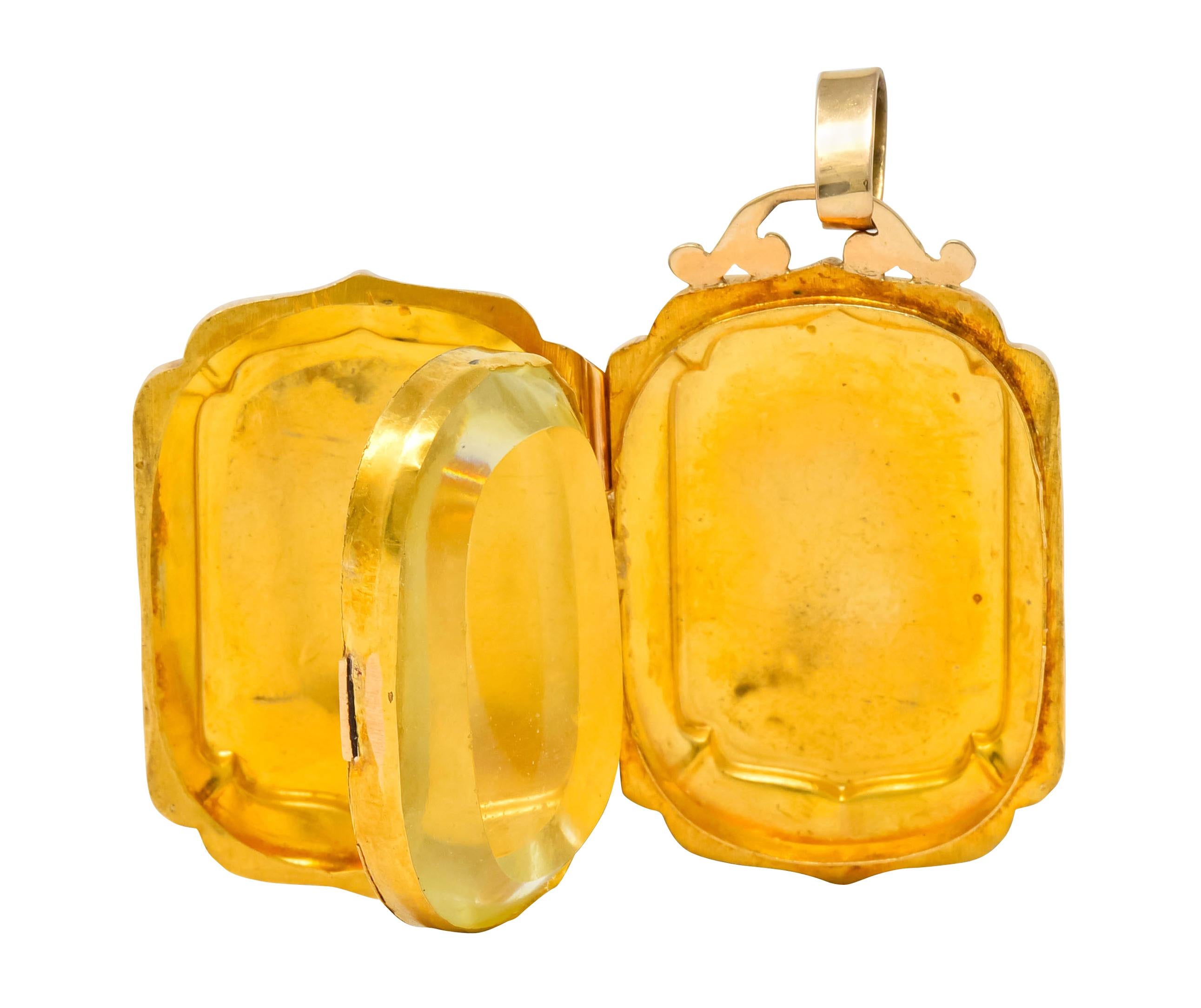 Victorian French Glass 18 Karat Two-Tone Gold Locket Pendant 5