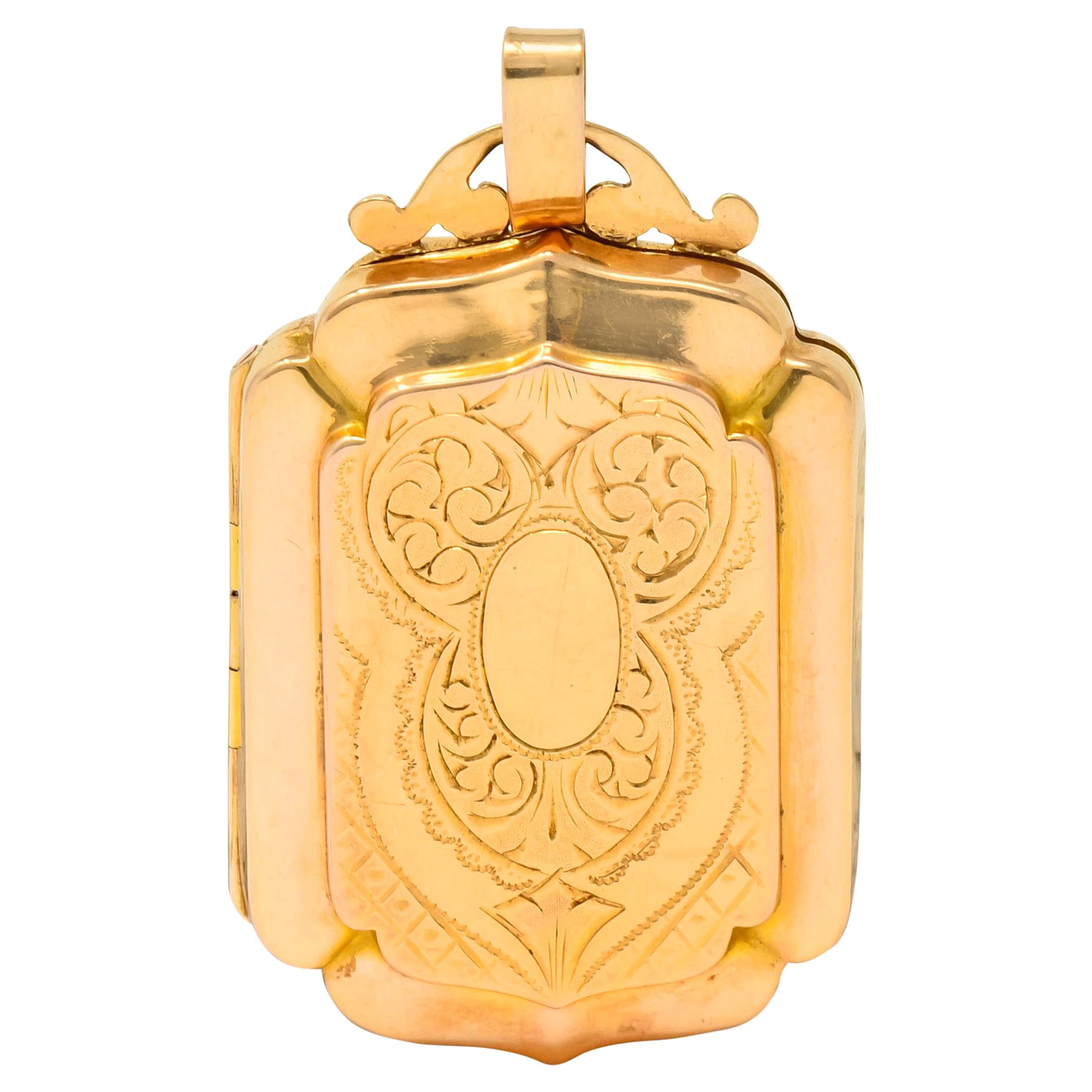 Victorian French Glass 18 Karat Two-Tone Gold Locket Pendant