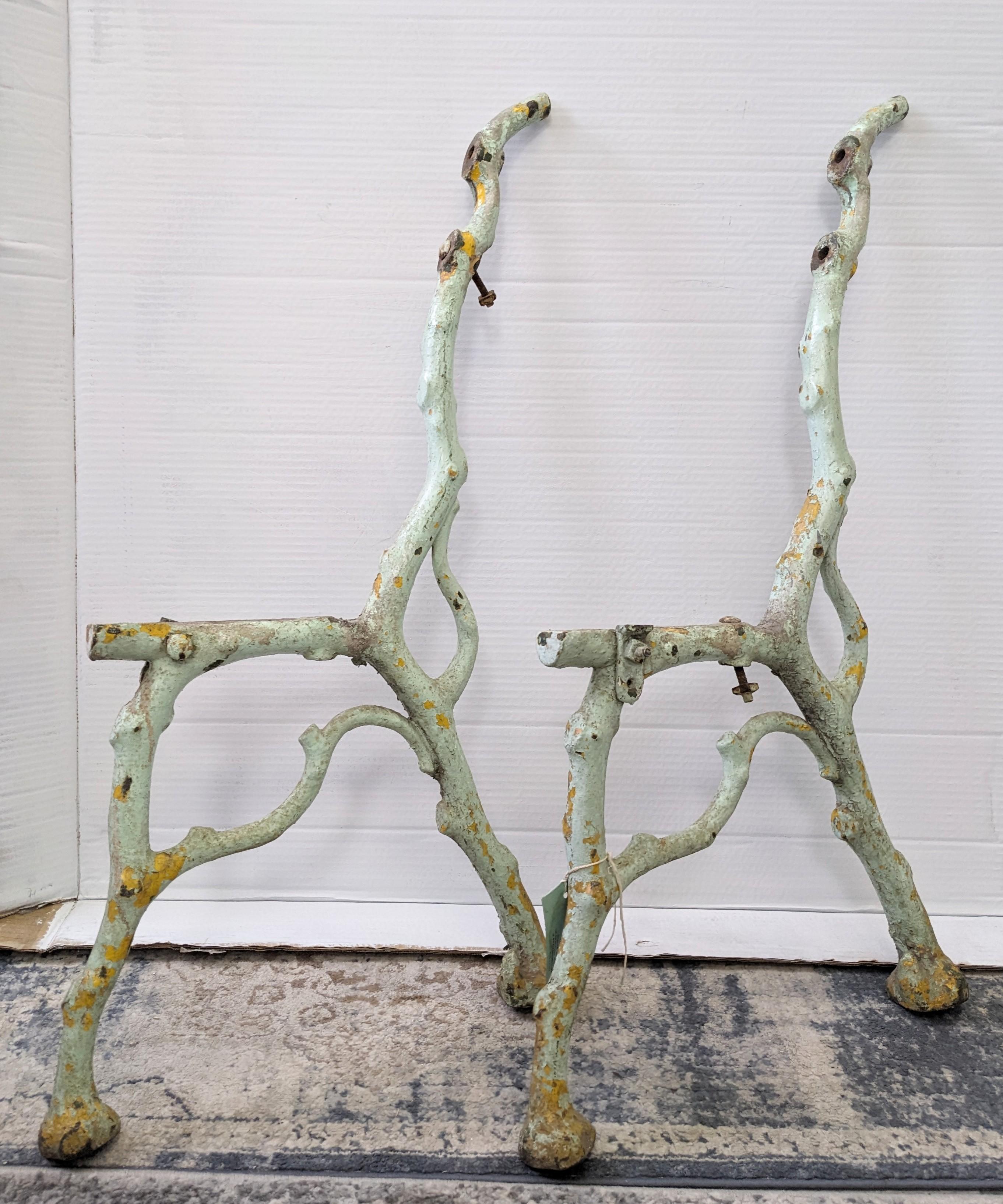 Victorian French Iron Faux Bois Bench Supports For Sale 10