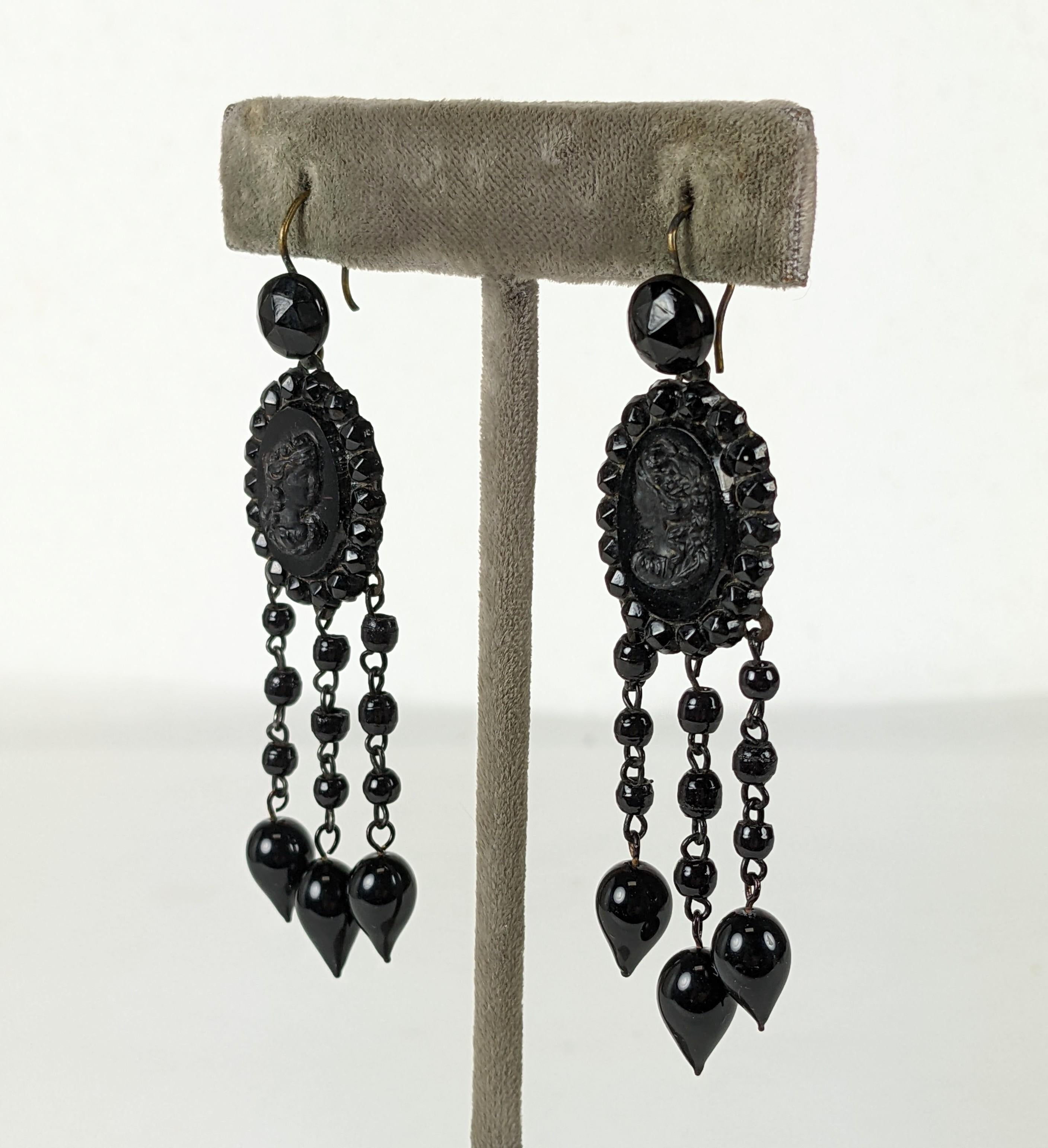 Late Victorian Victorian French Jet Cameo Earrings For Sale