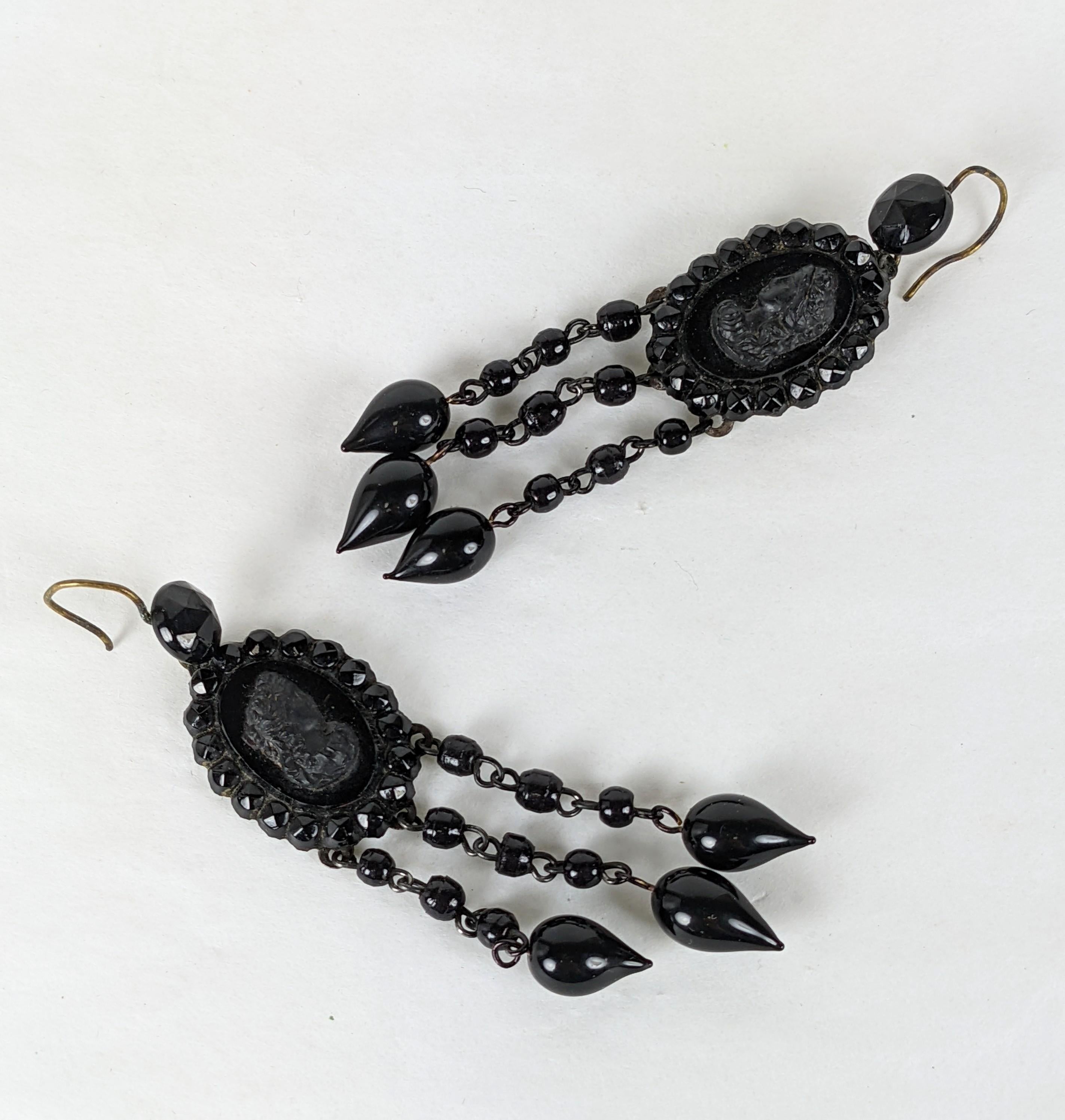Women's Victorian French Jet Cameo Earrings For Sale