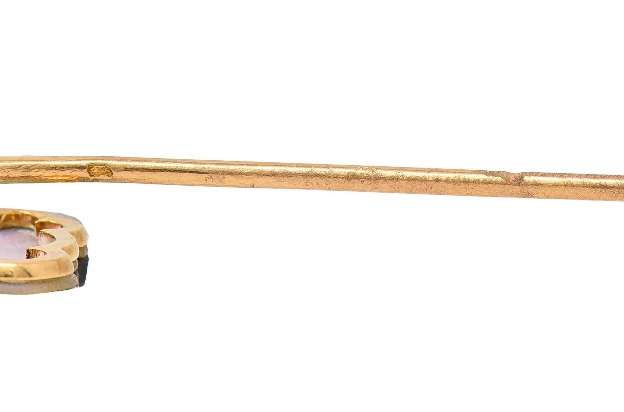 Victorian French Labradorite Mother-Of-Pearl 18K Gold Antique Pan Stickpin For Sale 8