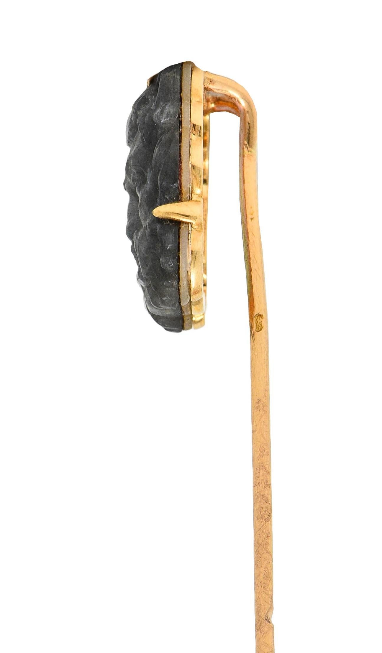 Victorian French Labradorite Mother-Of-Pearl 18K Gold Antique Pan Stickpin In Excellent Condition For Sale In Philadelphia, PA