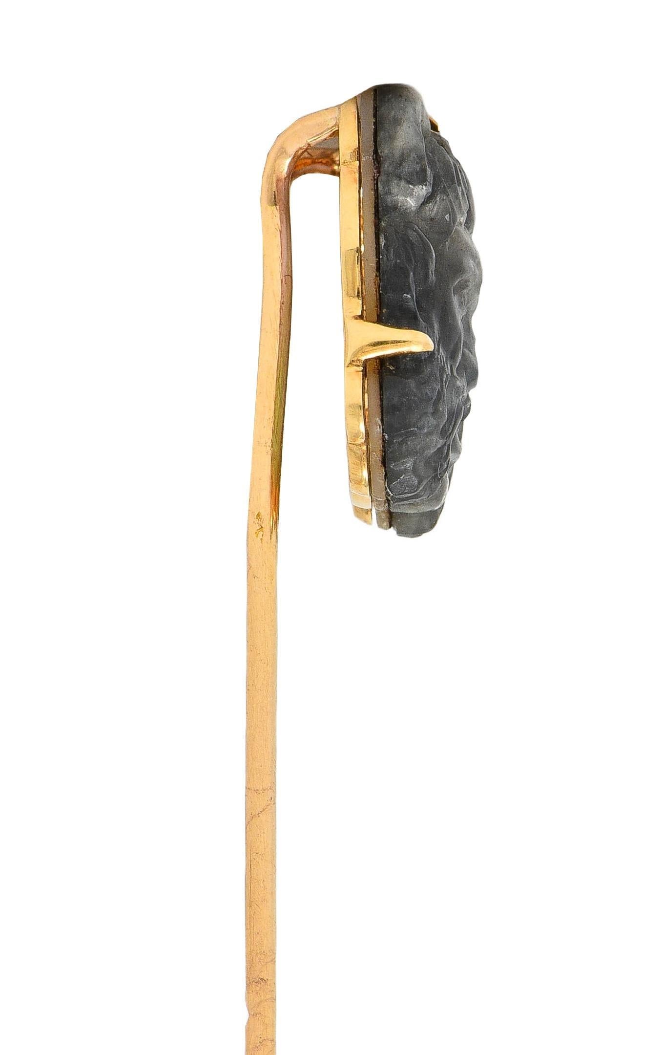 Victorian French Labradorite Mother-Of-Pearl 18K Gold Antique Pan Stickpin For Sale 2