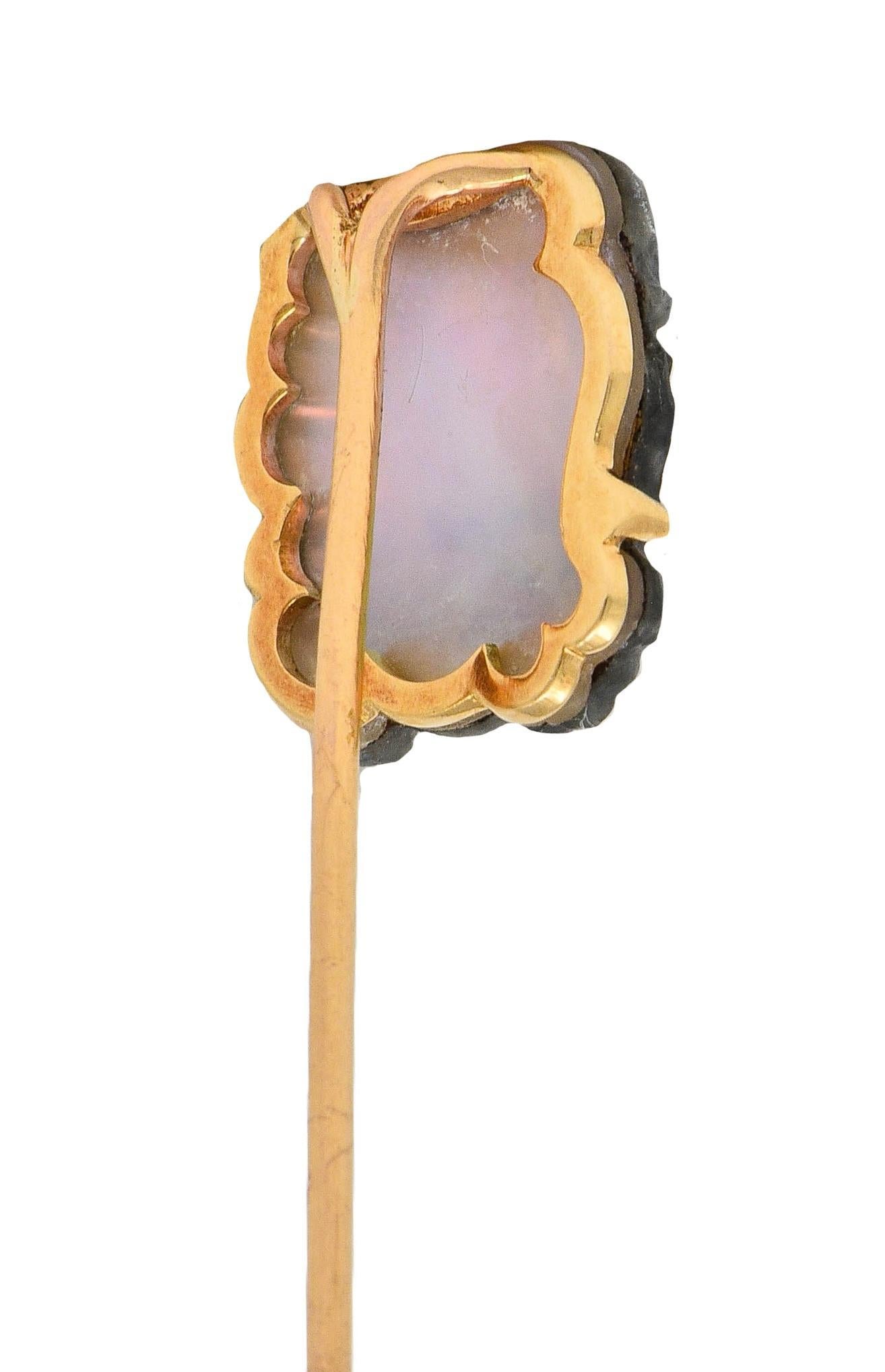 Victorian French Labradorite Mother-Of-Pearl 18K Gold Antique Pan Stickpin For Sale 4