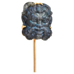 Victorian French Labradorite Mother-Of-Pearl 18K Gold Antique Pan Stickpin
