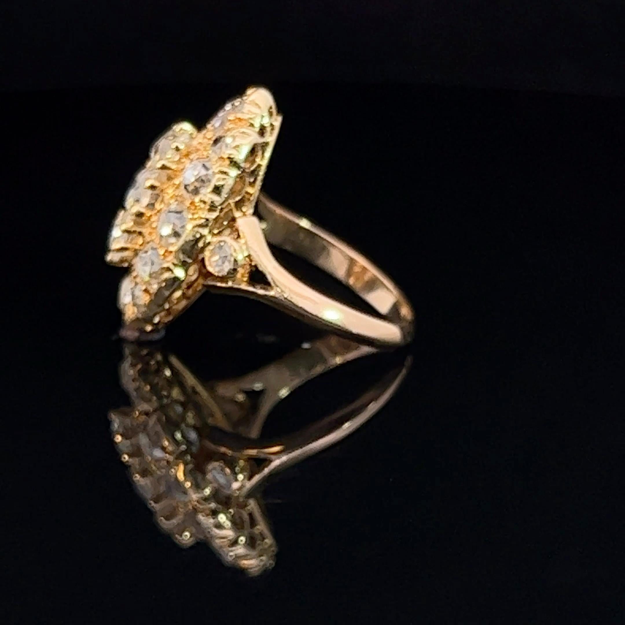 Women's or Men's Victorian French Marquise Diamond Cluster Ring Circa 1890 For Sale