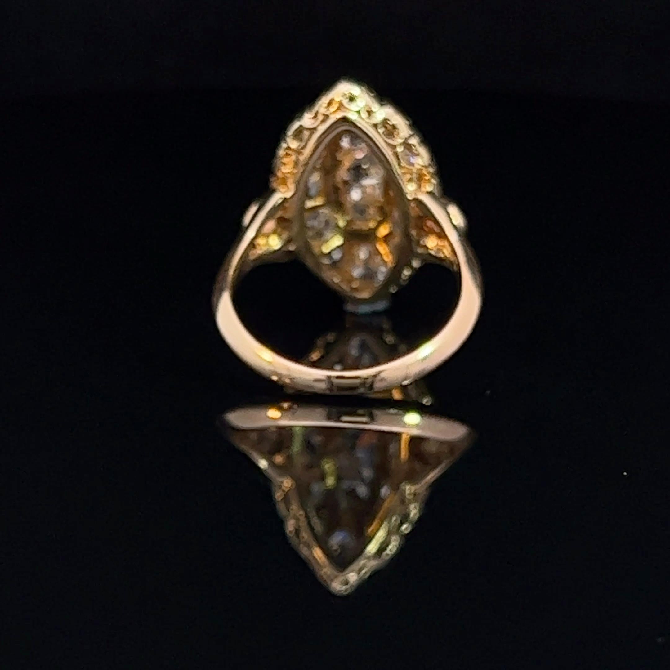 Victorian French Marquise Diamond Cluster Ring Circa 1890 For Sale 1