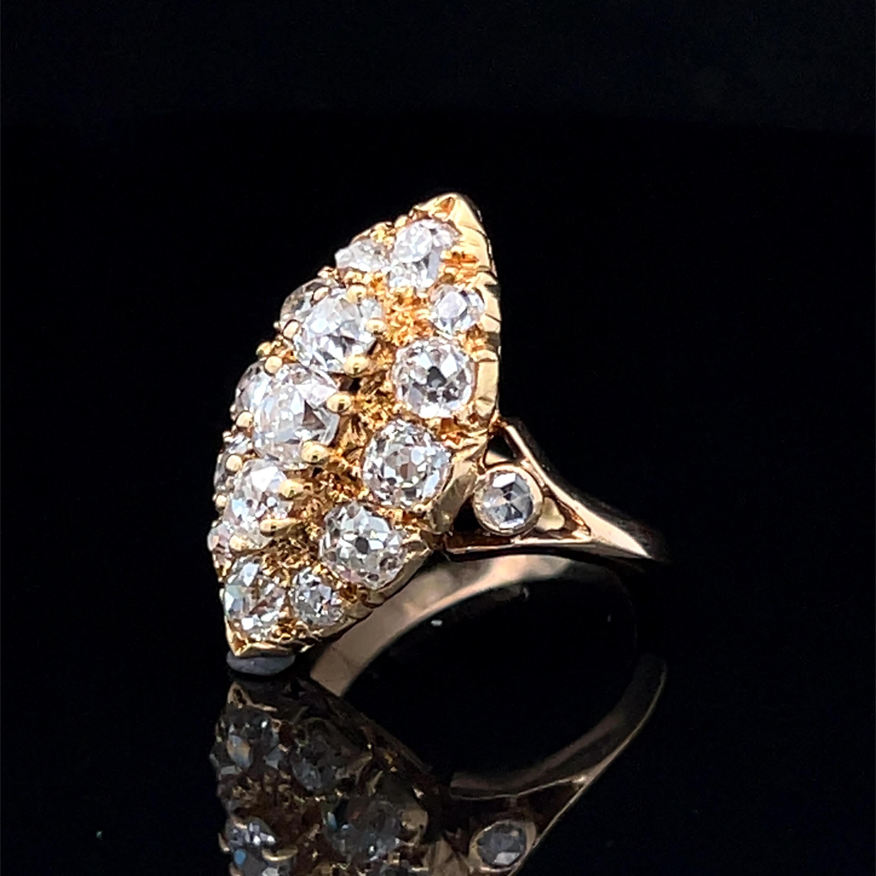Victorian French Marquise Diamond Cluster Ring Circa 1890 For Sale 1