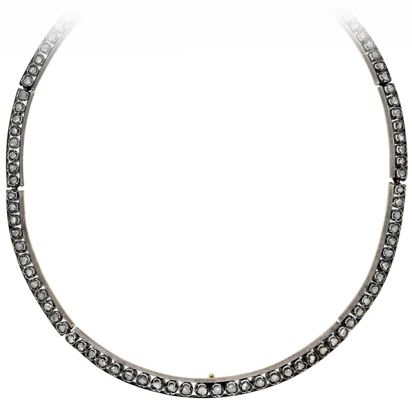 Victorian French Old Rose Cut Diamond Collar Necklace In Good Condition In Narberth, PA