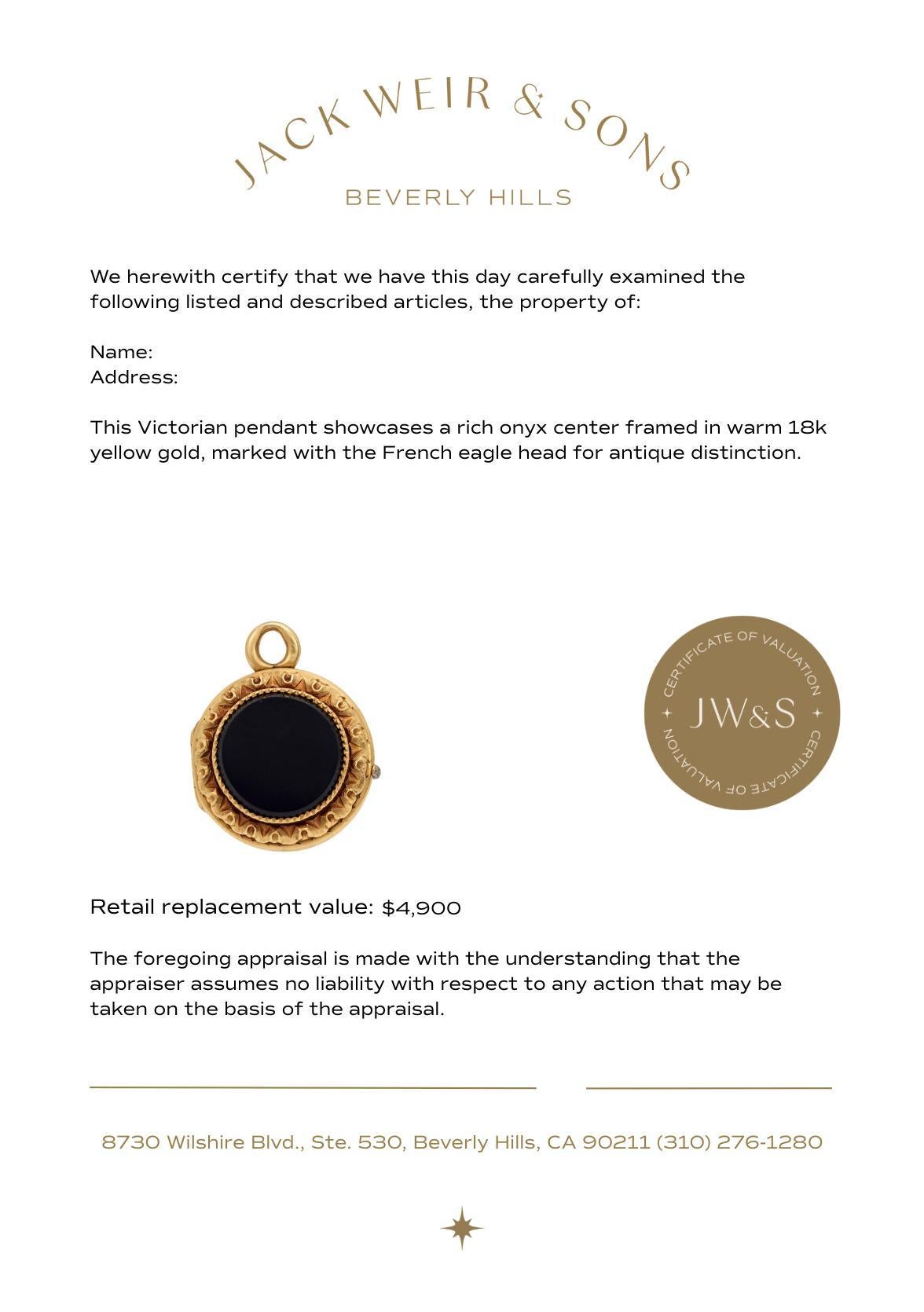 Victorian French onyx 18k yellow gold locket pendant For Sale 1