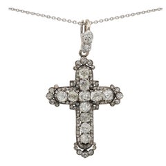 Antique Victorian French Origin 5.30 Carat Diamond Cross Pendant