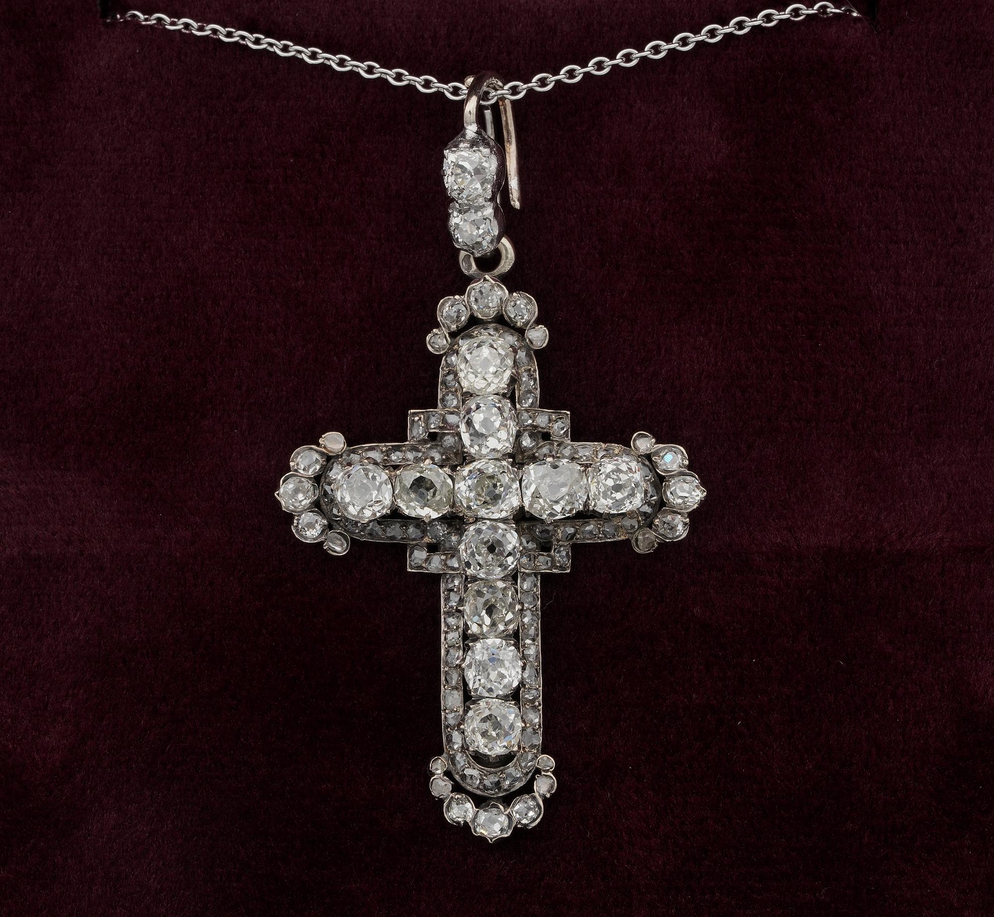 Early Victorian Victorian French Origin 5.30 Carat Diamond Cross Pendant