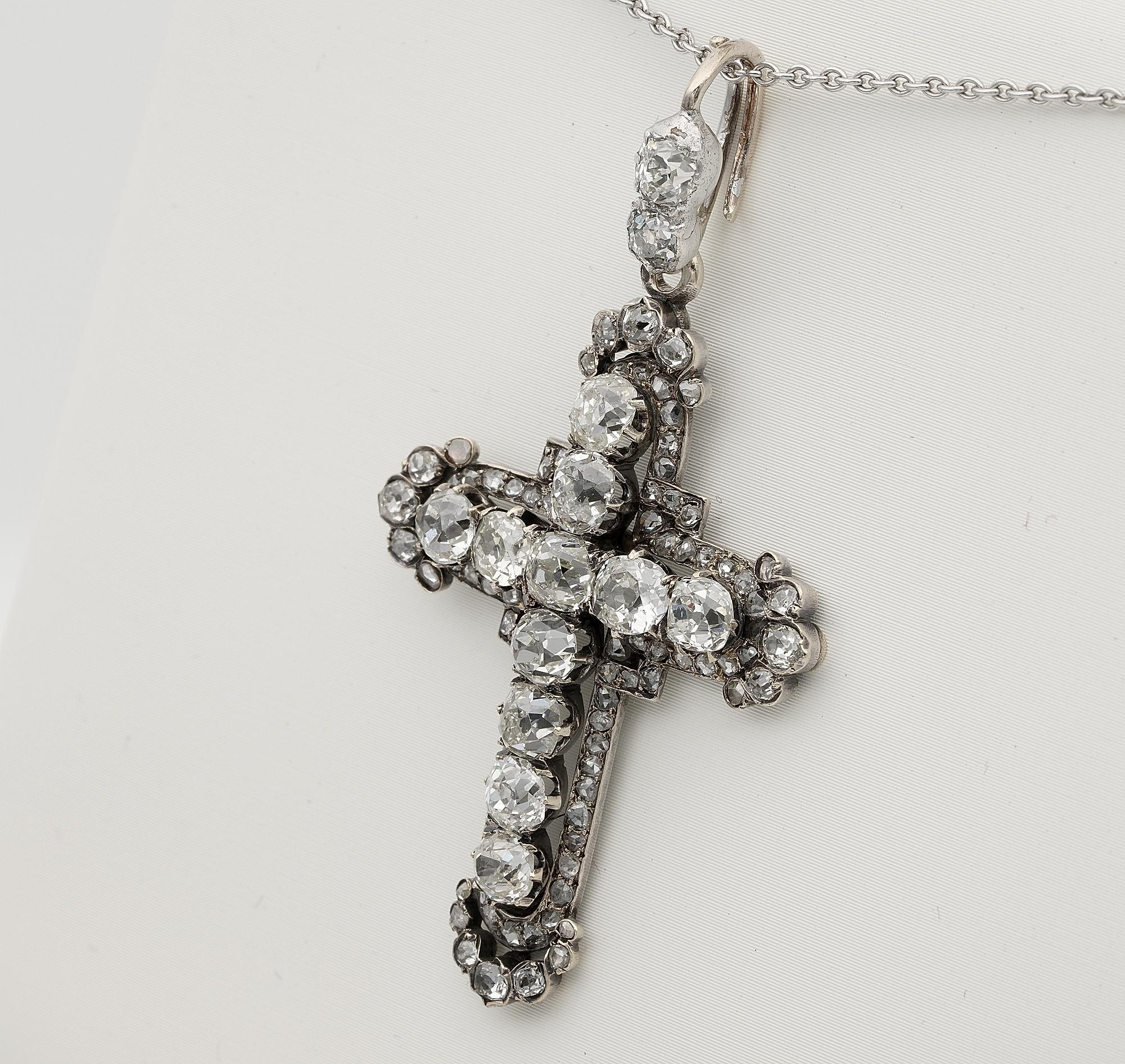 Women's or Men's Victorian French Origin 5.30 Carat Diamond Cross Pendant