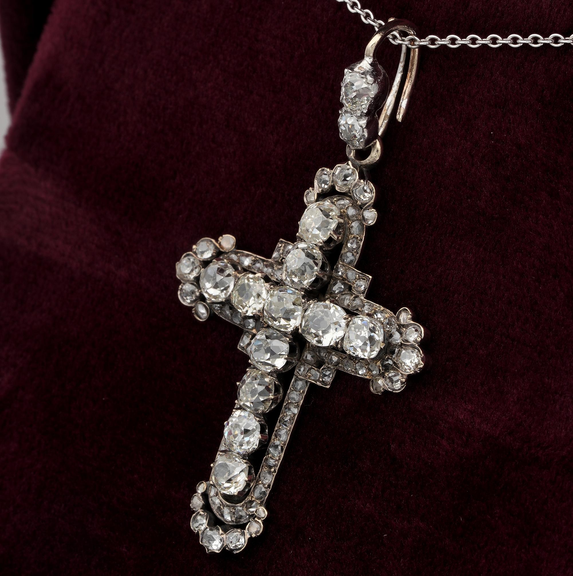 Victorian French Origin 5.30 Carat Diamond Cross Pendant 1