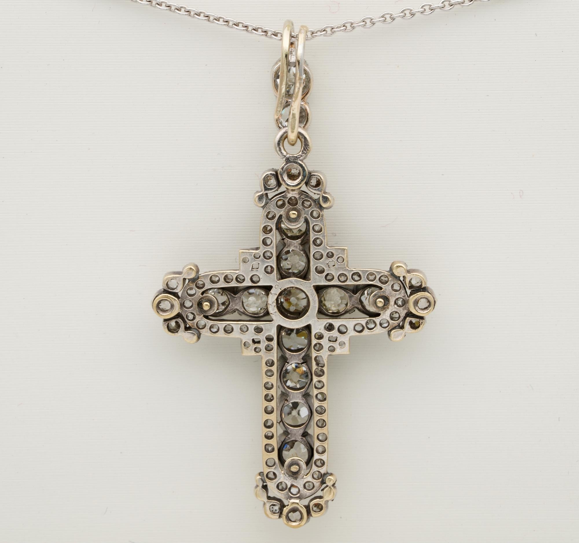 Victorian French Origin 5.30 Carat Diamond Cross Pendant 2