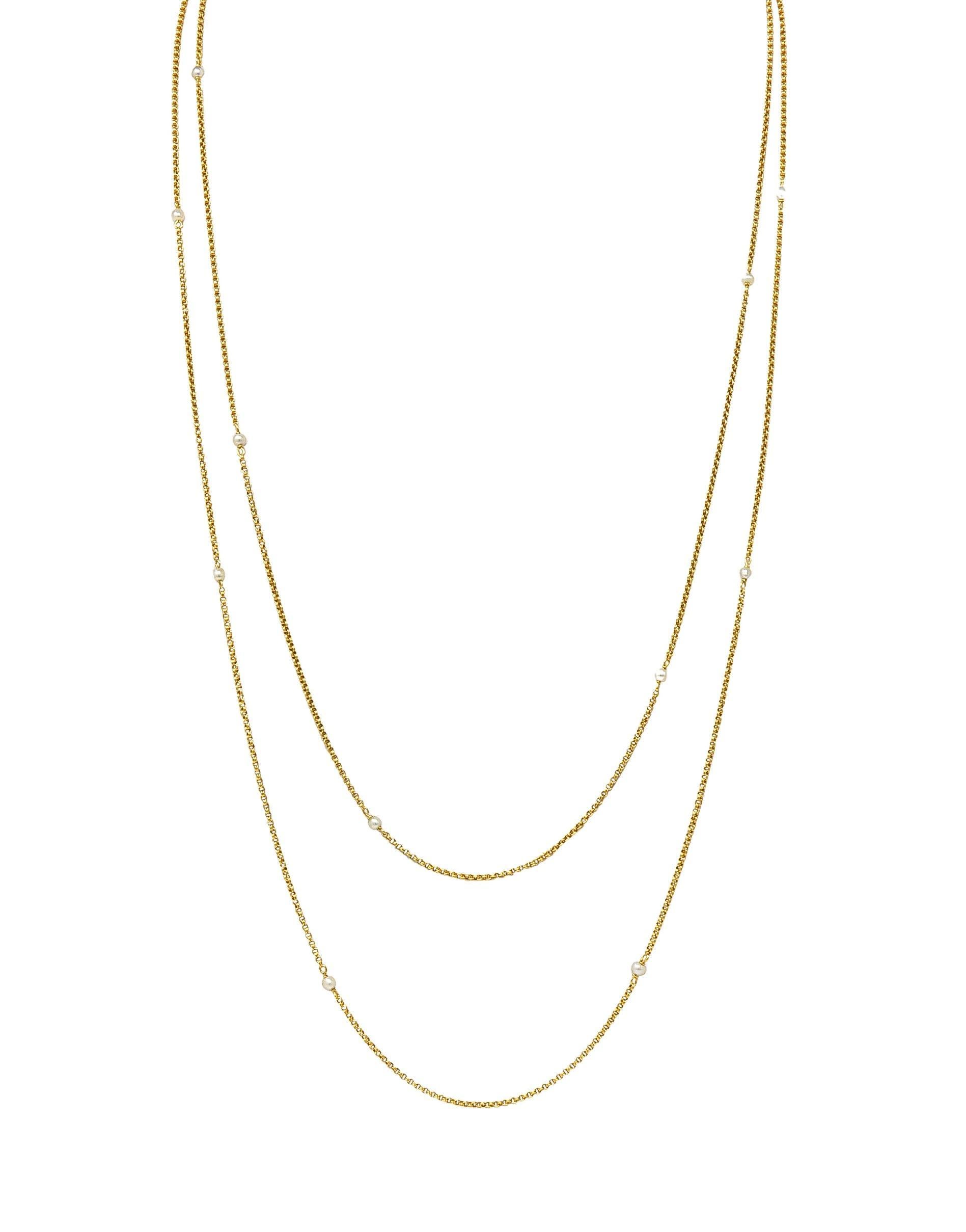 Viktorianische französische Perle 18 Karat Gelbgold Antike Rolo Gliederkette Halskette im Zustand „Hervorragend“ im Angebot in Philadelphia, PA