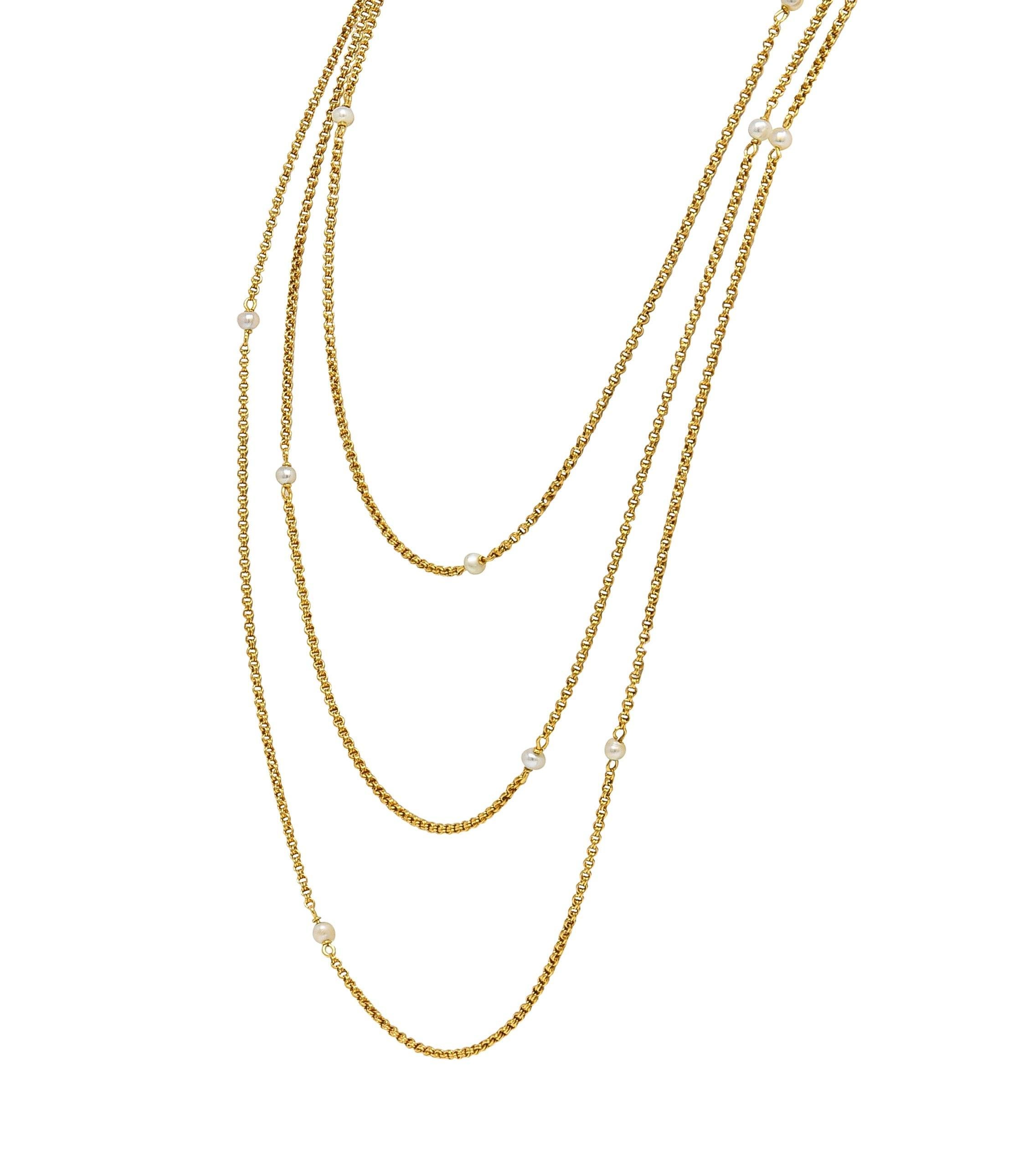 Viktorianische französische Perle 18 Karat Gelbgold Antike Rolo Gliederkette Halskette für Damen oder Herren im Angebot