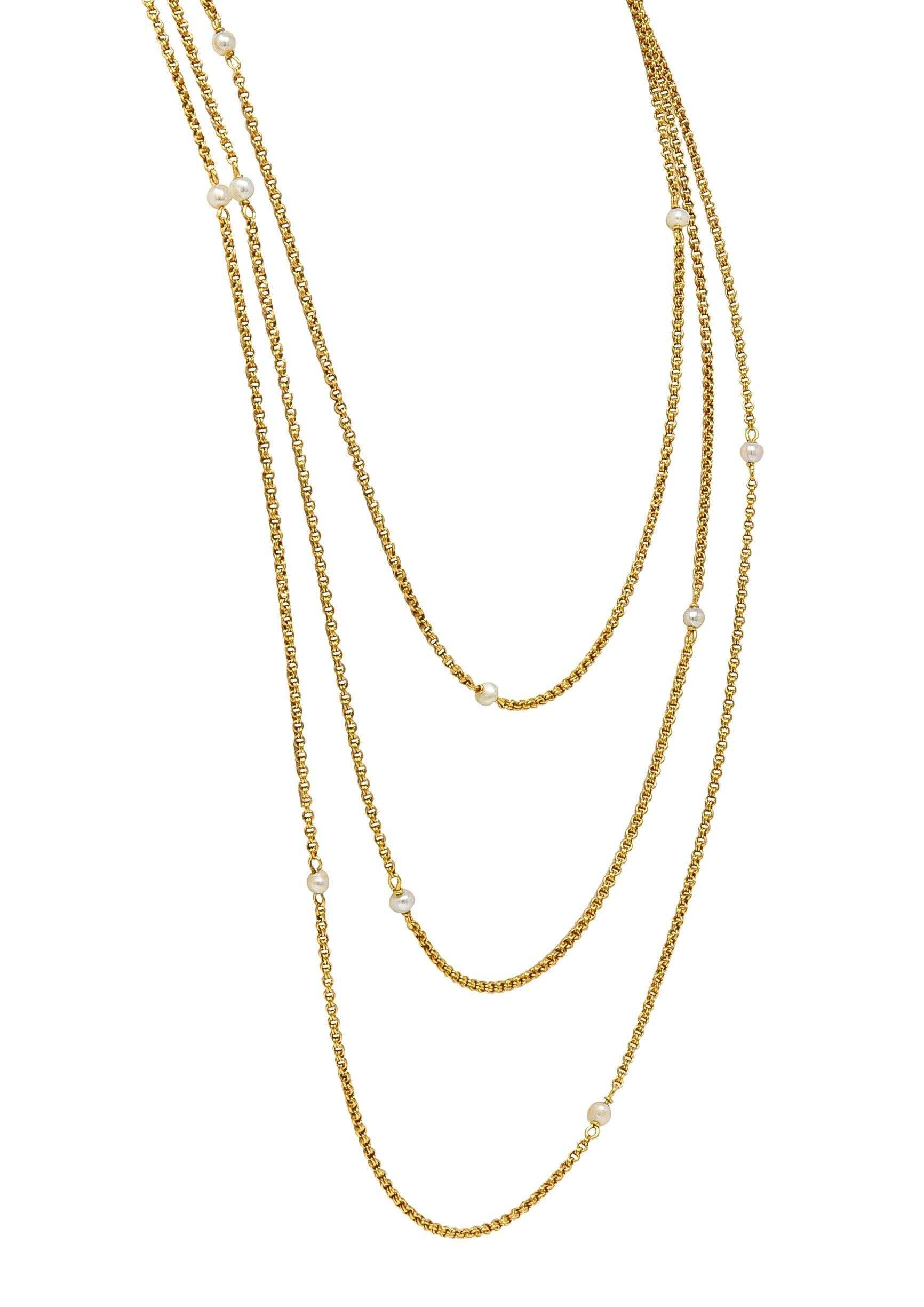 Viktorianische französische Perle 18 Karat Gelbgold Antike Rolo Gliederkette Halskette im Angebot 1