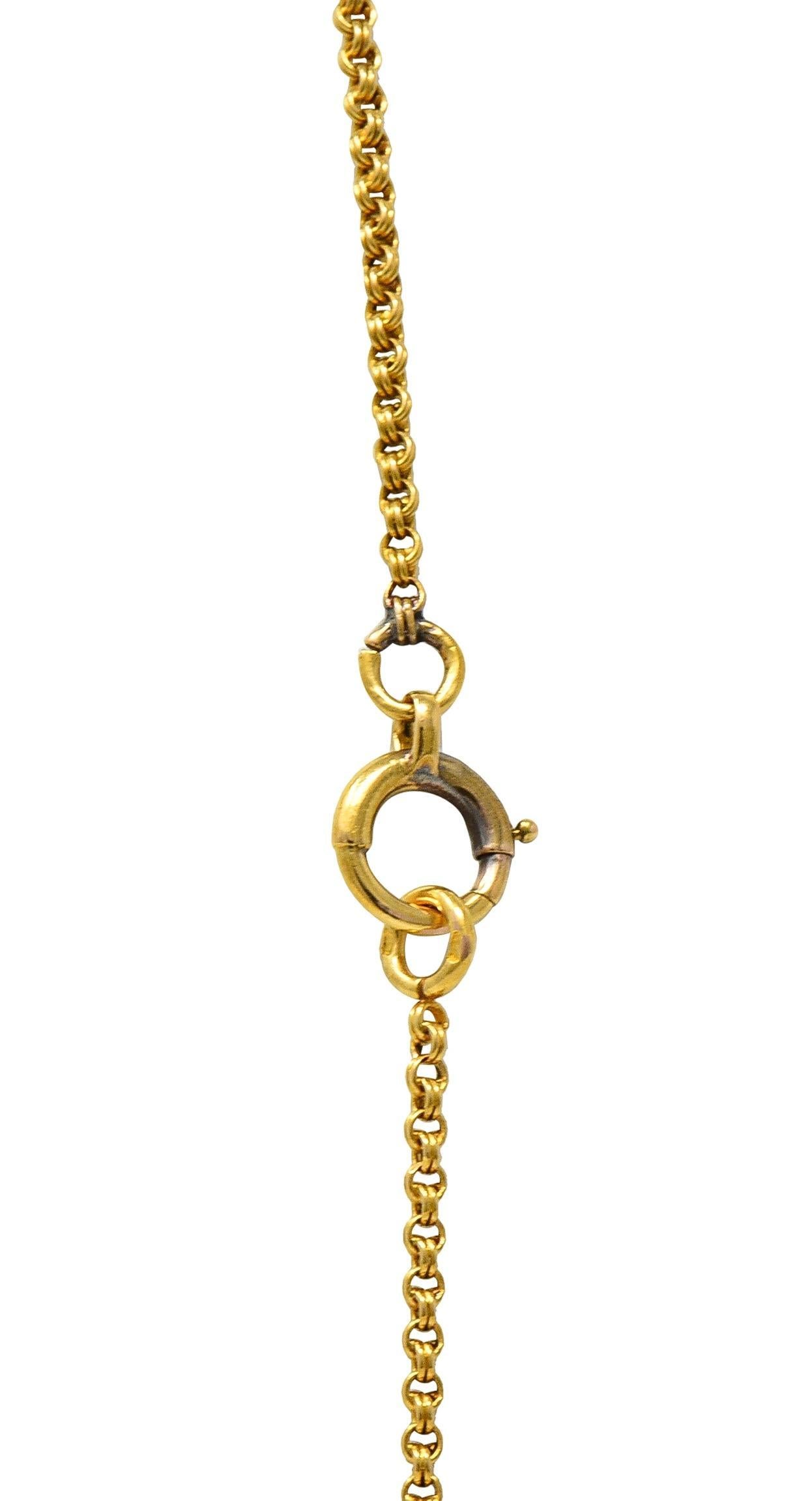 Victorian French Pearl 18 Karat Yellow Gold Antique Rolo Link Chain Necklace For Sale 4
