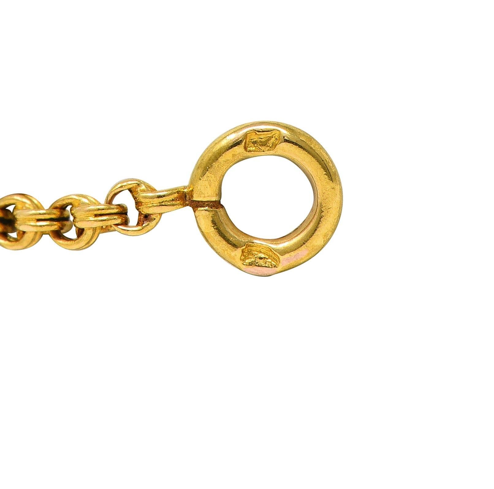 Victorian French Pearl 18 Karat Yellow Gold Antique Rolo Link Chain Necklace For Sale 3