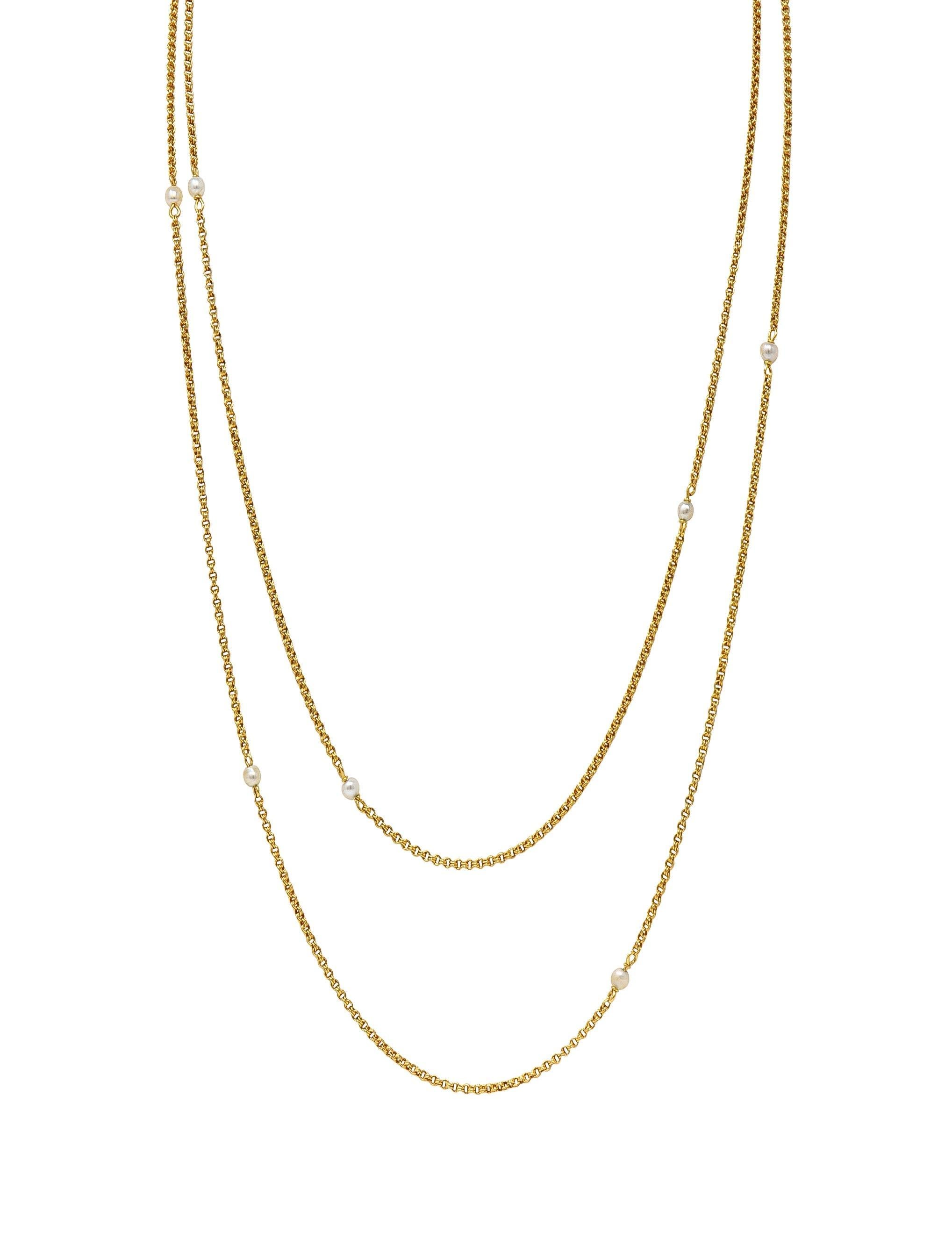 Viktorianische französische Perle 18 Karat Gelbgold Antike Rolo Gliederkette Halskette im Angebot 5