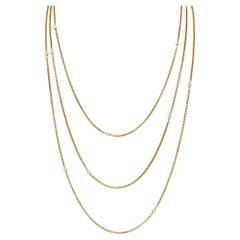 Chaîne collier à maillons antique Rolo en or jaune 18 carats et perles françaises de style victorien