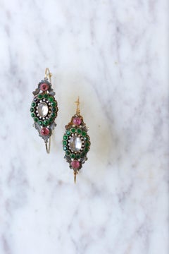 Victorian French Poissardes Hoop Earrings in Gold & Paste