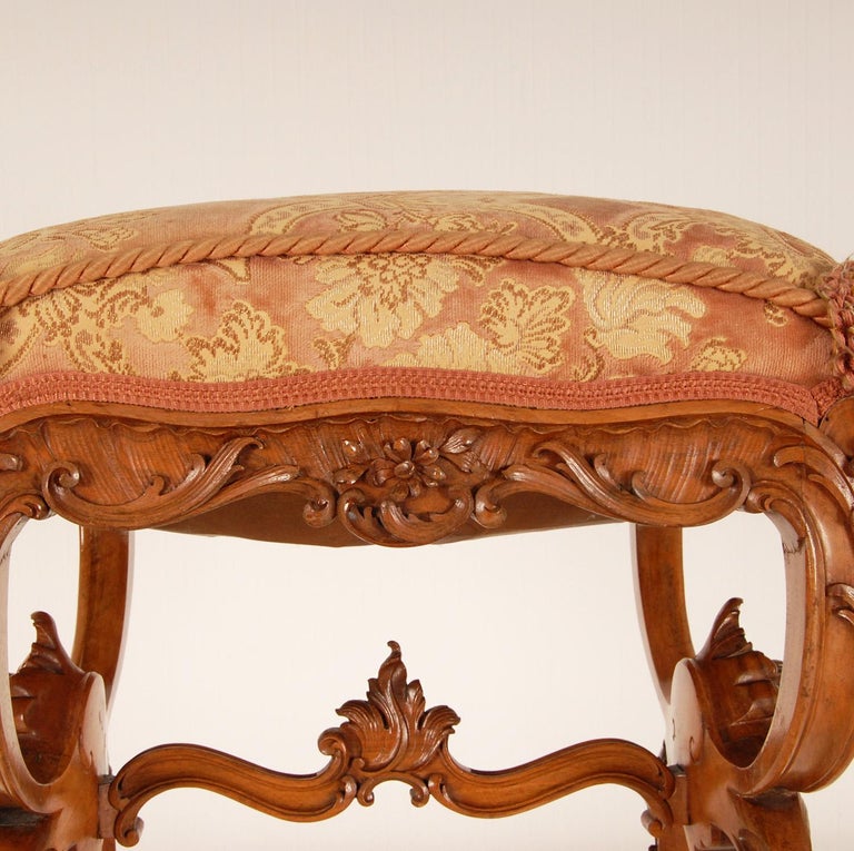 Victorian Carved Walnut Putto Footstool Baroque Ottoman French Country