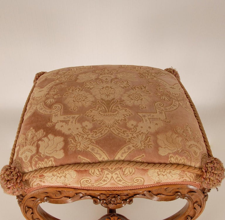 Victorian Carved Walnut Putto Footstool Baroque Ottoman French Country