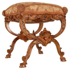 Victorian Carved Walnut Putto Footstool Baroque Ottoman French Country Style 