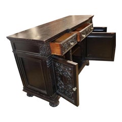 Victorian French Renaissance Ebonized Oak Buffet Cabinet Credenza Sideboard