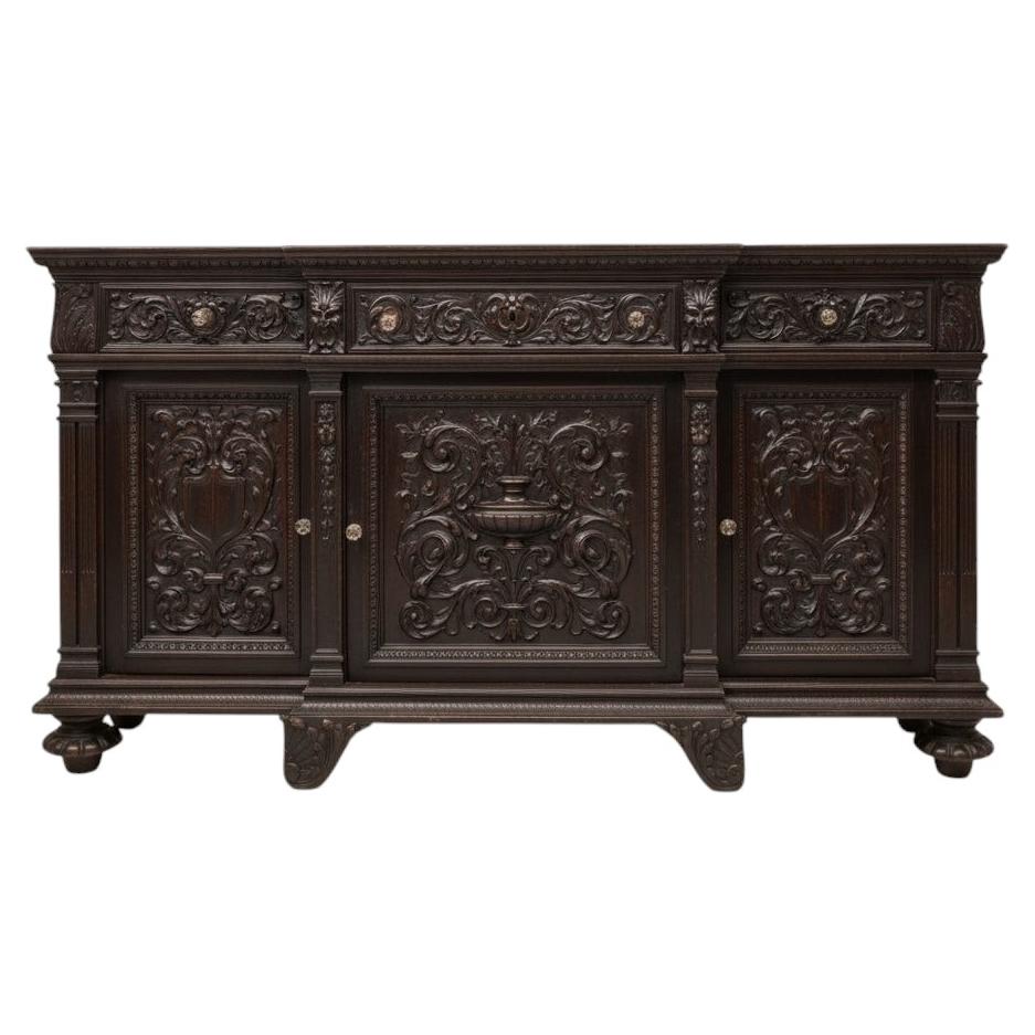 Victorian French Renaissance Ebonized Oak Buffet Cabinet Credenza Sideboard