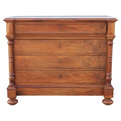 Victorian French Revival Walnut and White Marble-Top Chest of Drawers