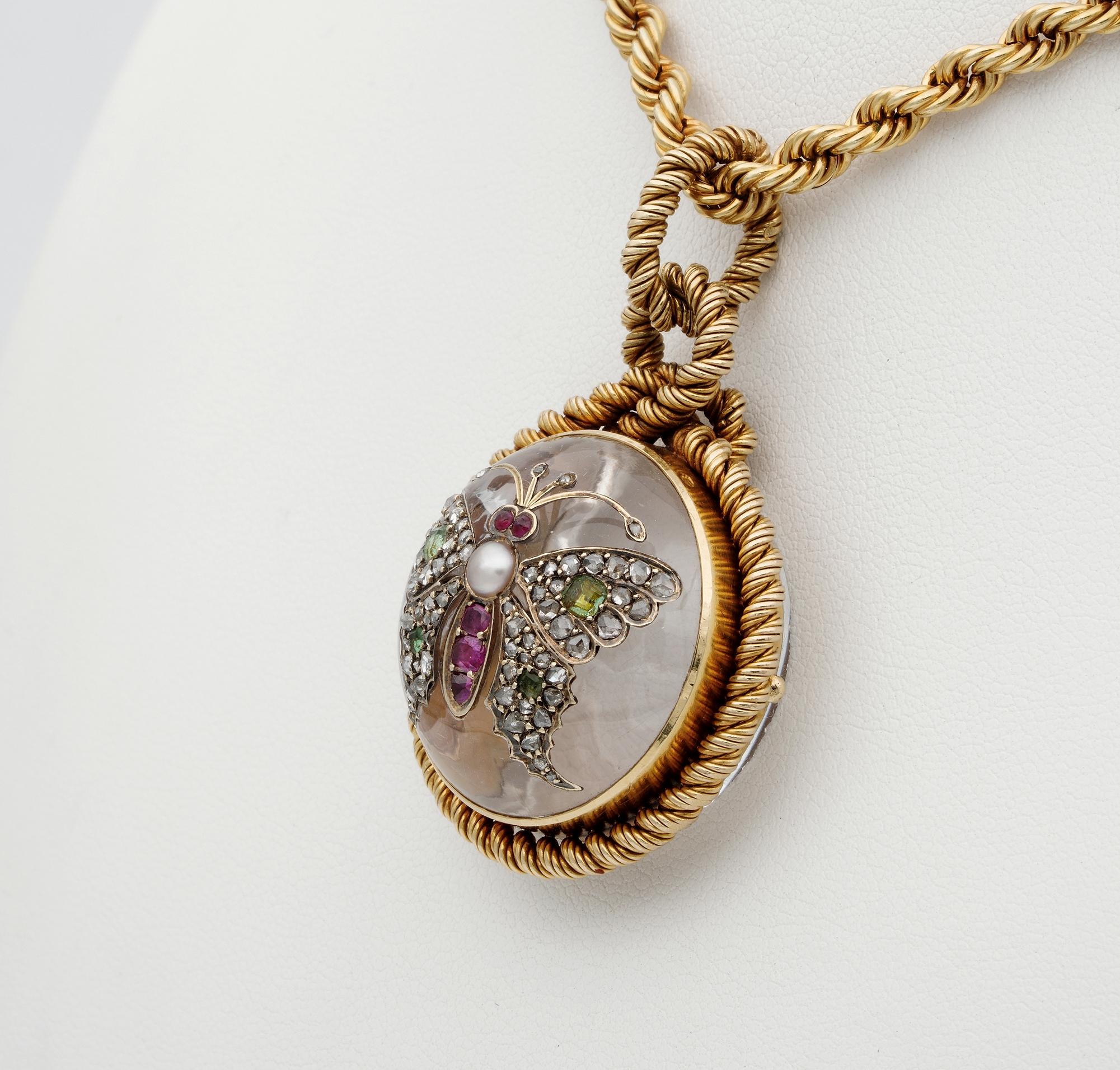 Victorian French Rock Crystal Diamond Pearl Rare Locket Chain For Sale 1
