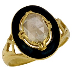 Anillo victoriano francés de diamante talla rosa de oro amarillo de 18k esmaltado