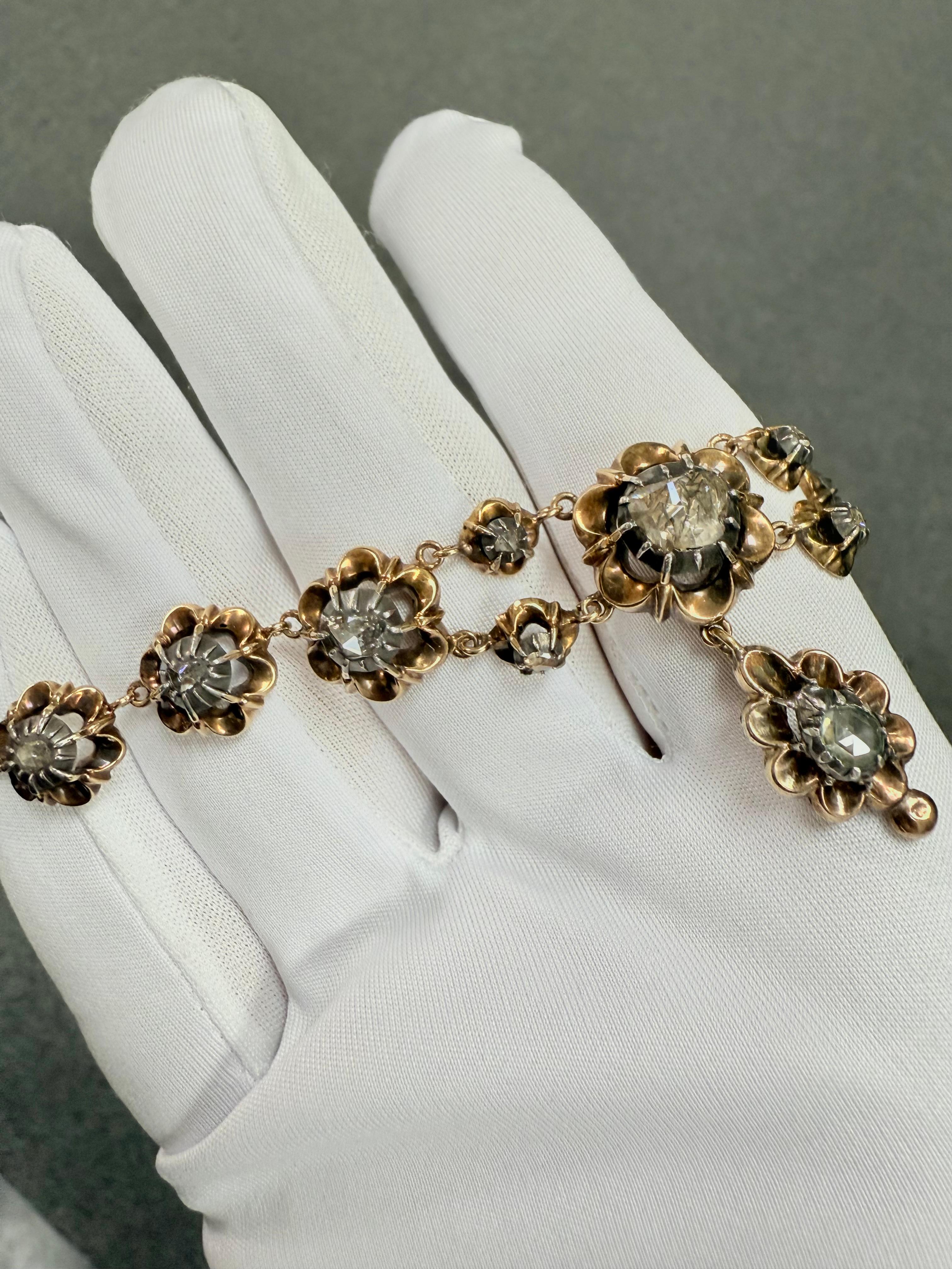 Victorian French Rosecut Diamond Yellow Gold Necklace For Sale 6