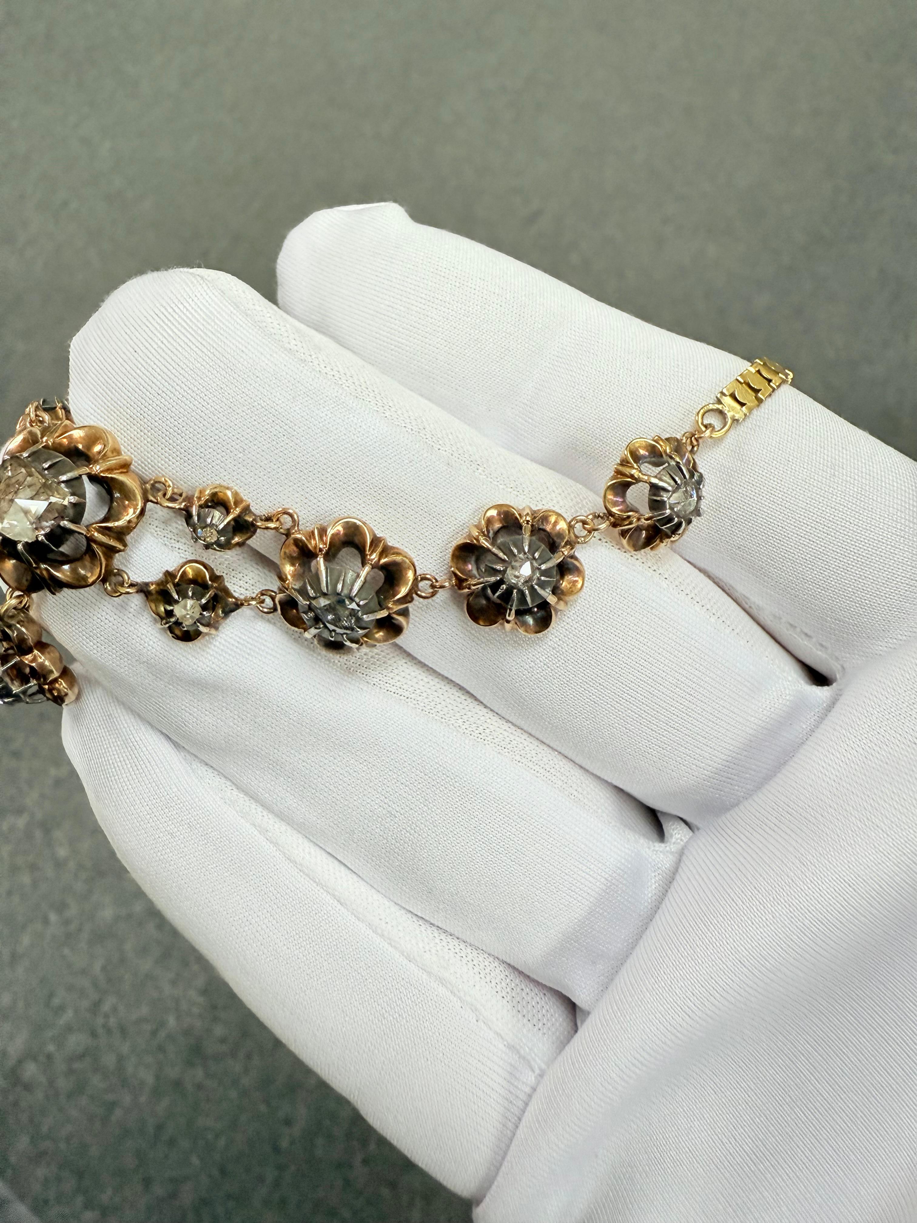 Victorian French Rosecut Diamond Yellow Gold Necklace For Sale 7