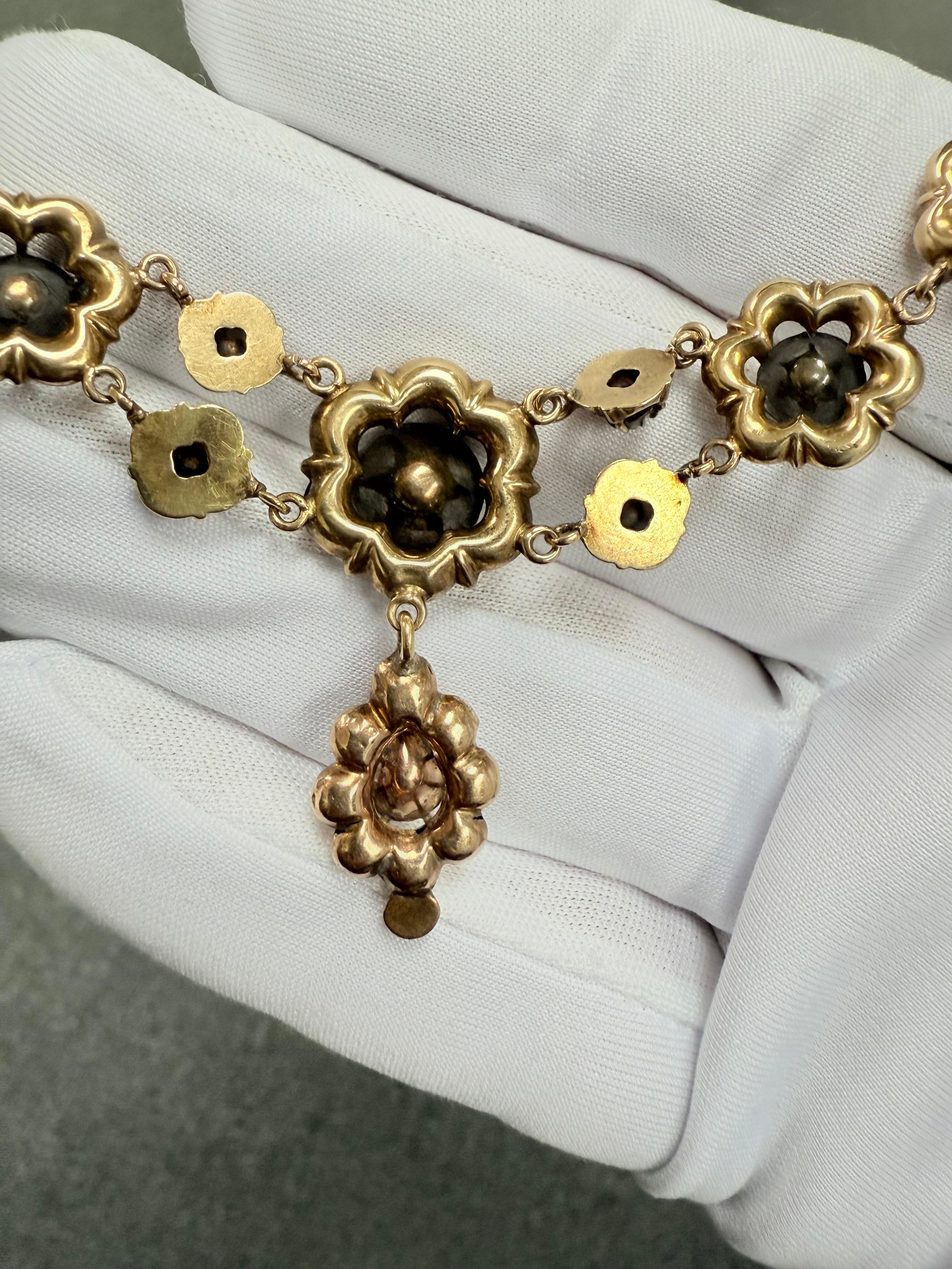 Victorian French Rosecut Diamond Yellow Gold Necklace For Sale 8