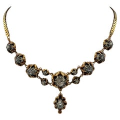 Victorian French Rosecut Diamond Yellow Gold Necklace