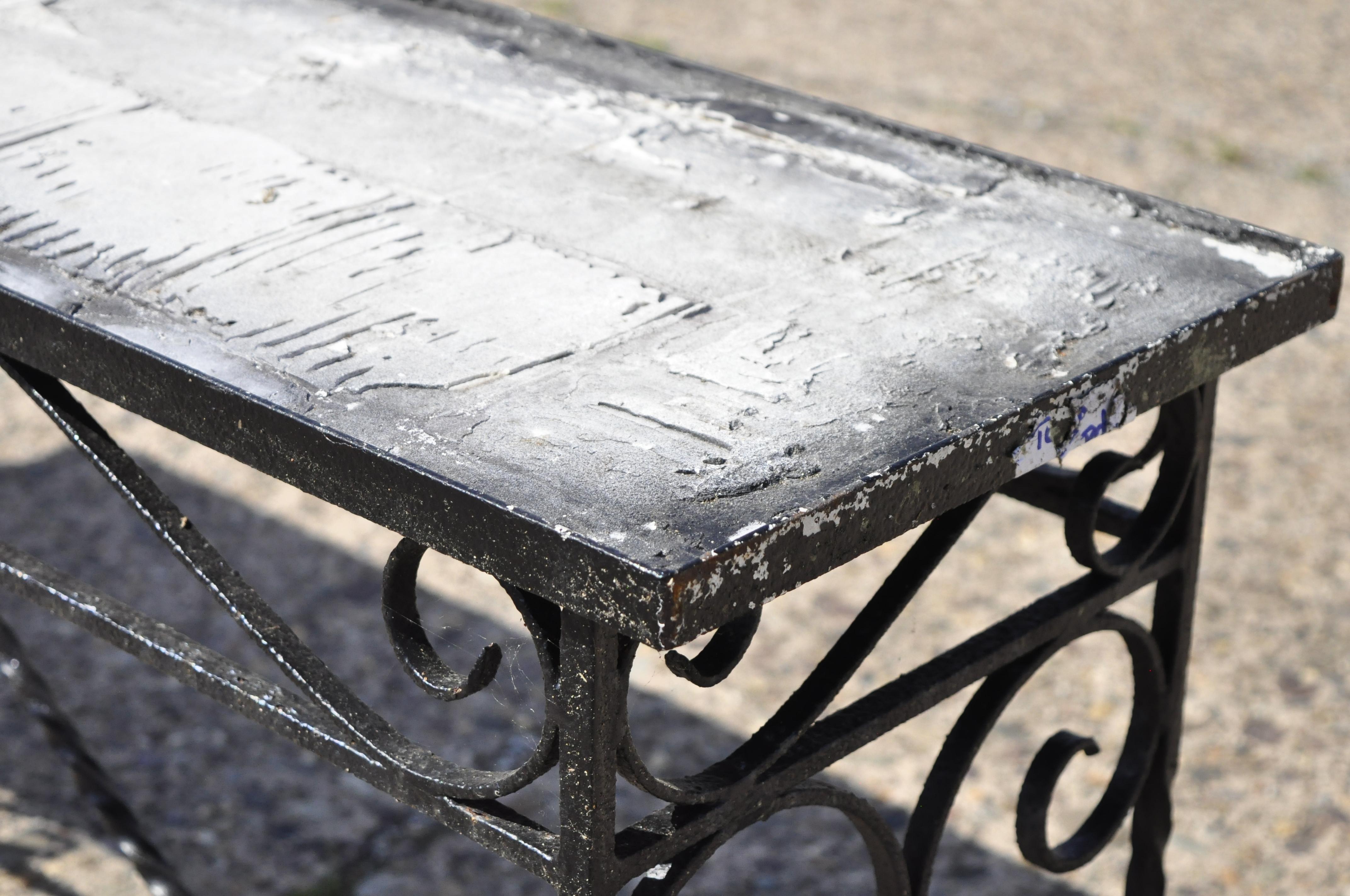 Victorian French Scrolling Wrought Iron Long Console Sofa Table Plant Stand 5