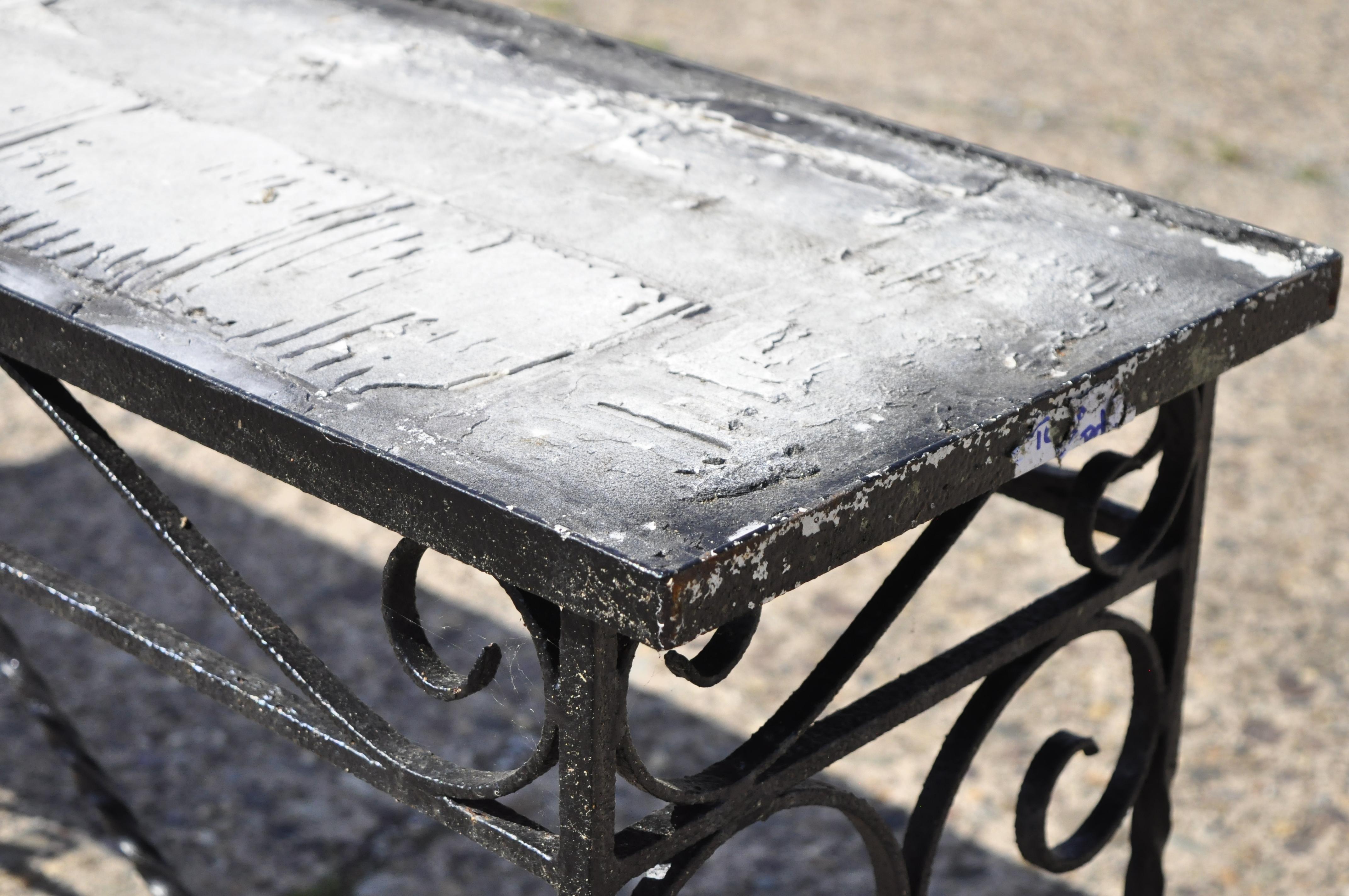 Victorian French Scrolling Wrought Iron Long Console Sofa Table Plant Stand 5