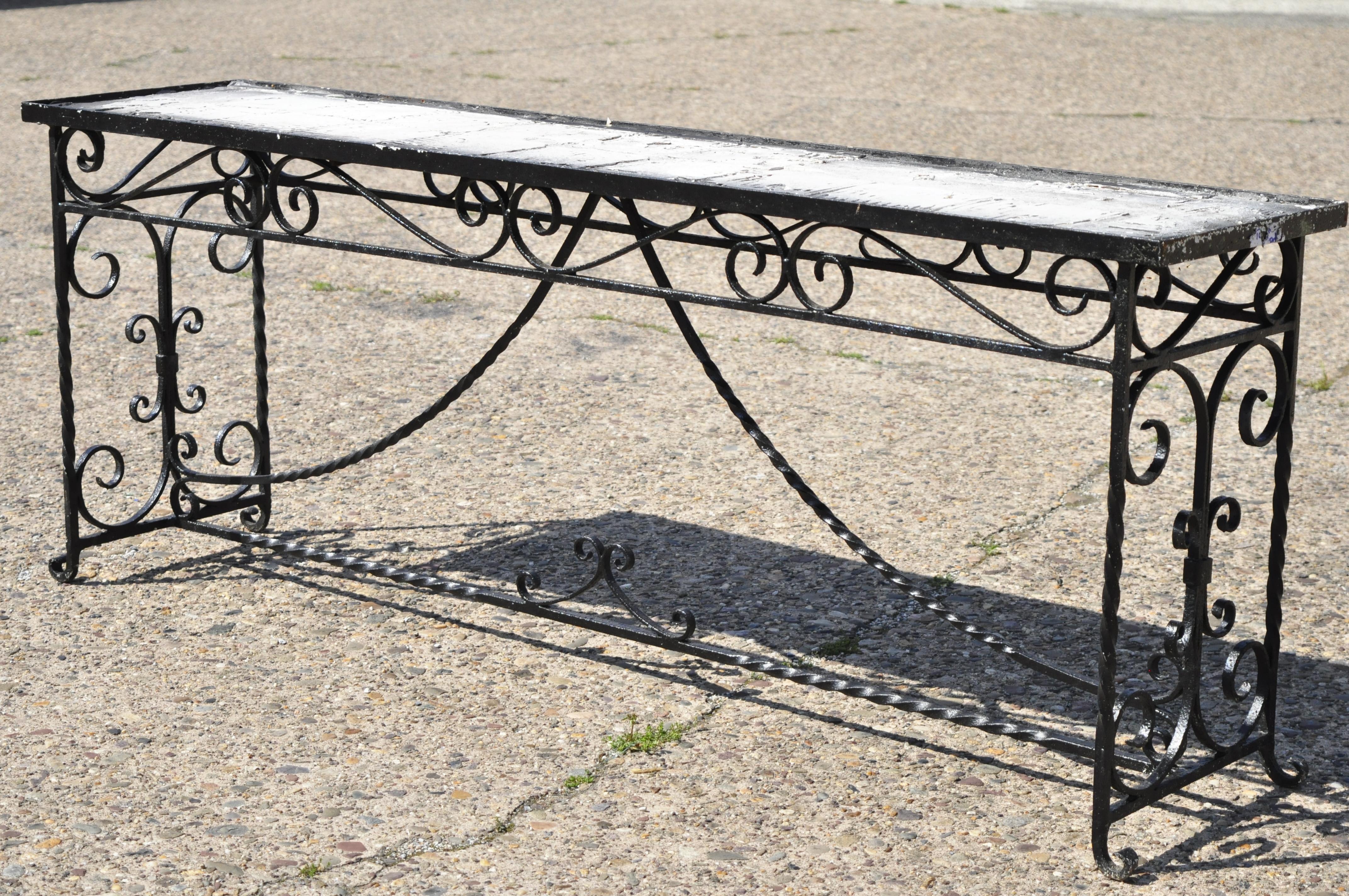 Victorian French Scrolling Wrought Iron Long Console Sofa Table Plant Stand 6