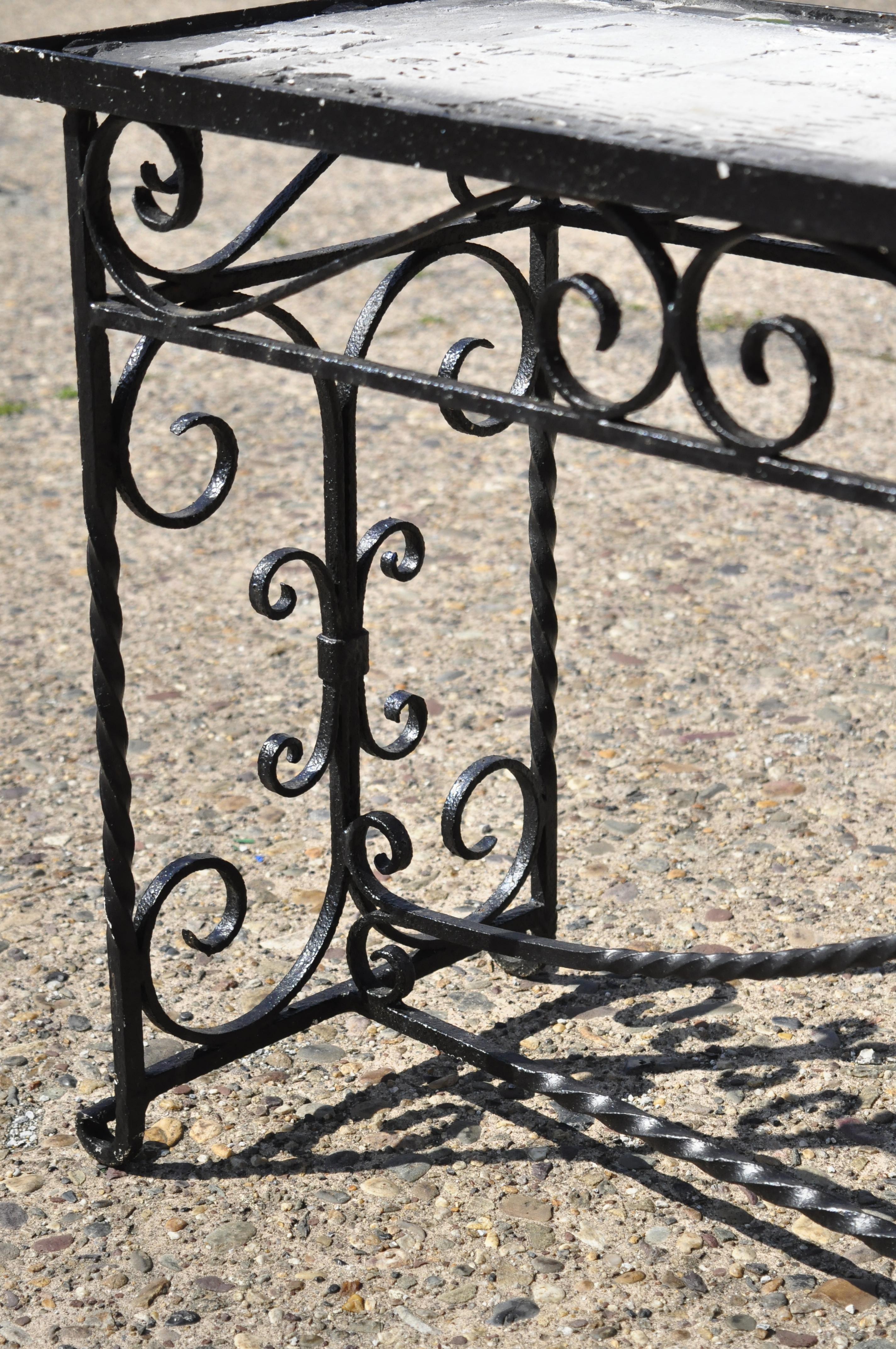 Victorian French Scrolling Wrought Iron Long Console Sofa Table Plant Stand In Good Condition In Philadelphia, PA