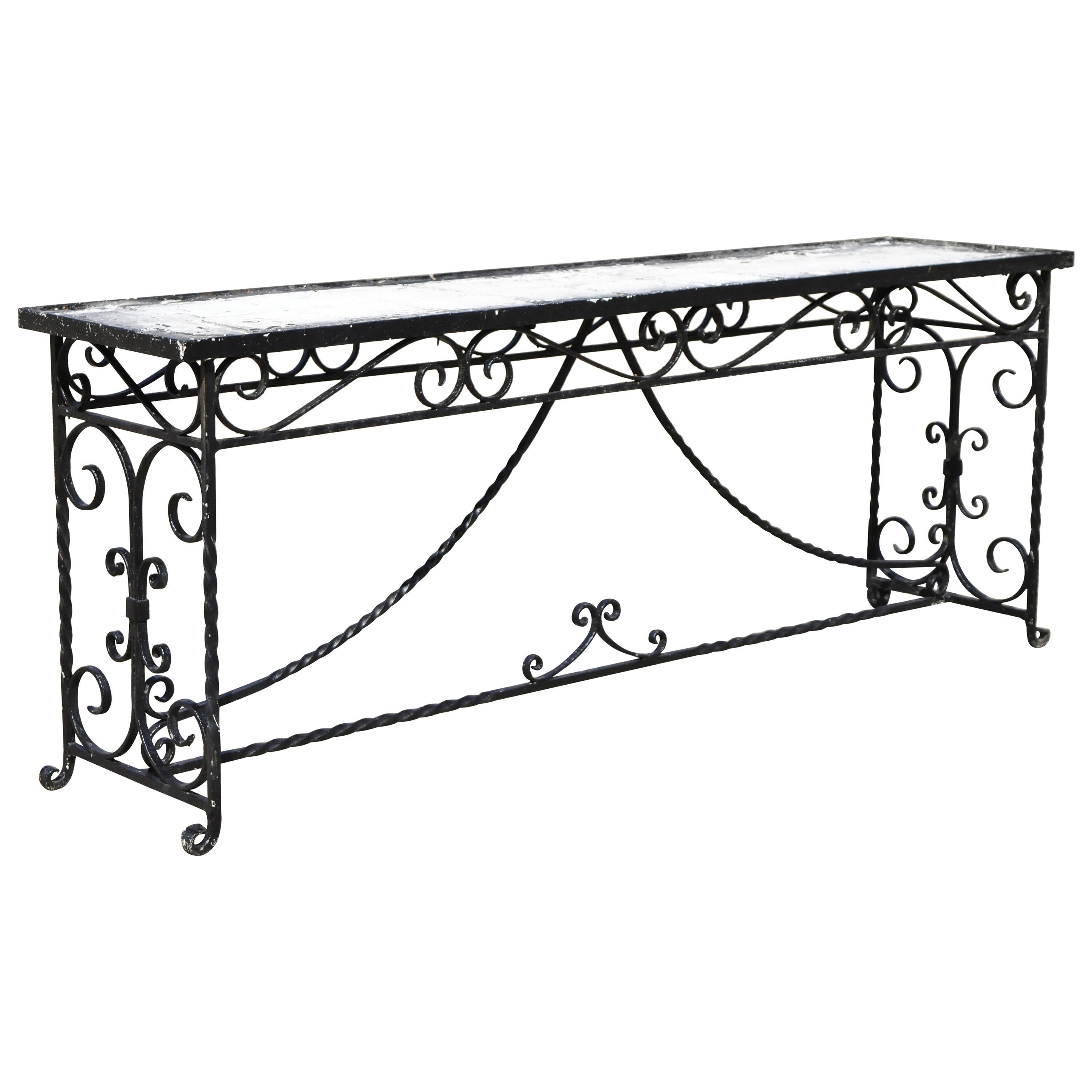 Victorian French Scrolling Wrought Iron Long Console Sofa Table Plant Stand