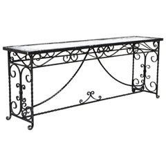 Victorian French Scrolling Wrought Iron Long Console Sofa Table Plant Stand