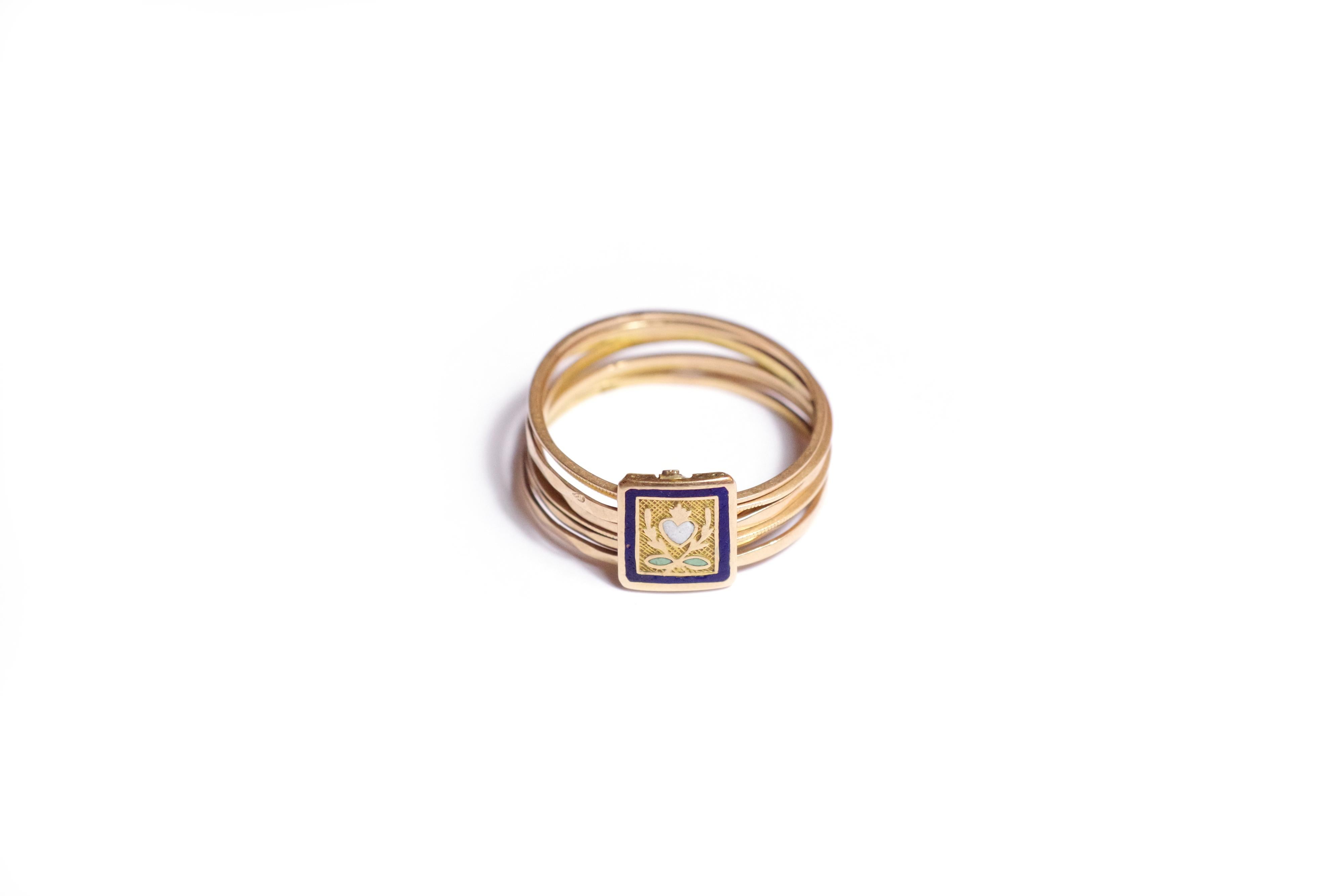 Women's Victorian French Semainier Wedding Ring in 18 Karat Pink Gold