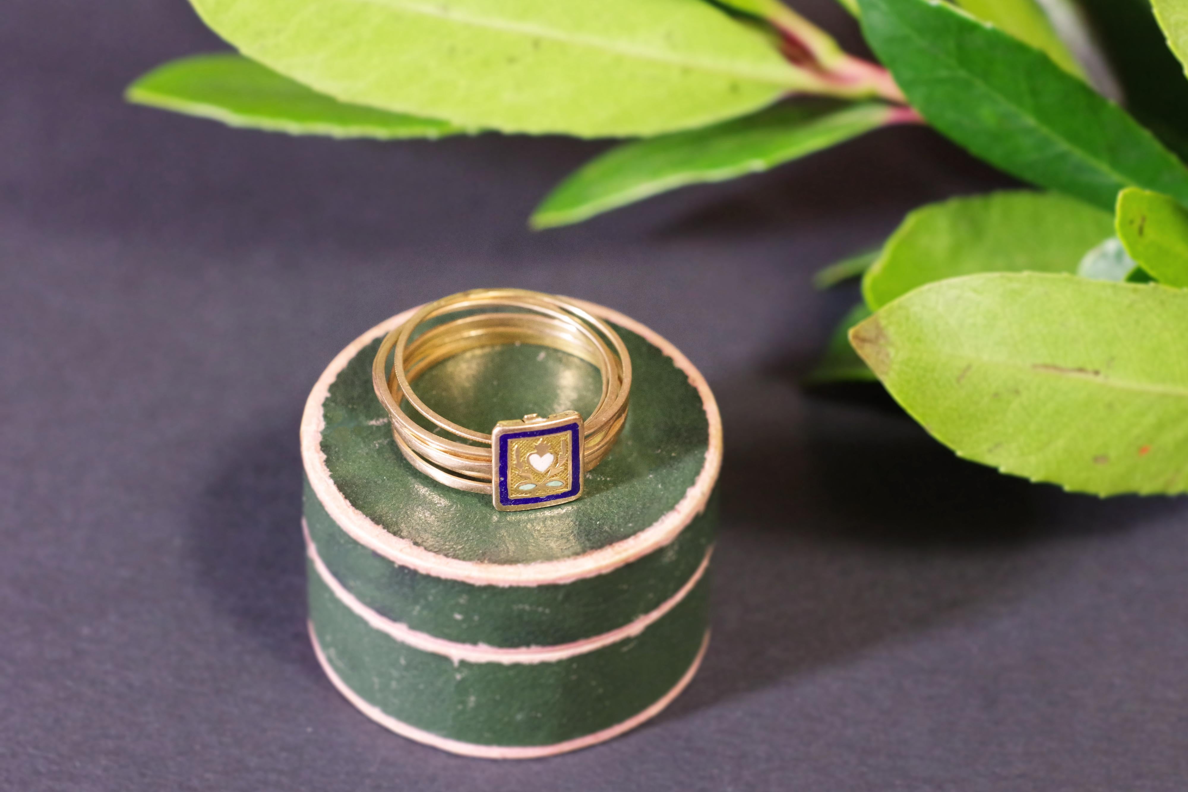 Victorian French Semainier Wedding Ring in 18 Karat Pink Gold 4