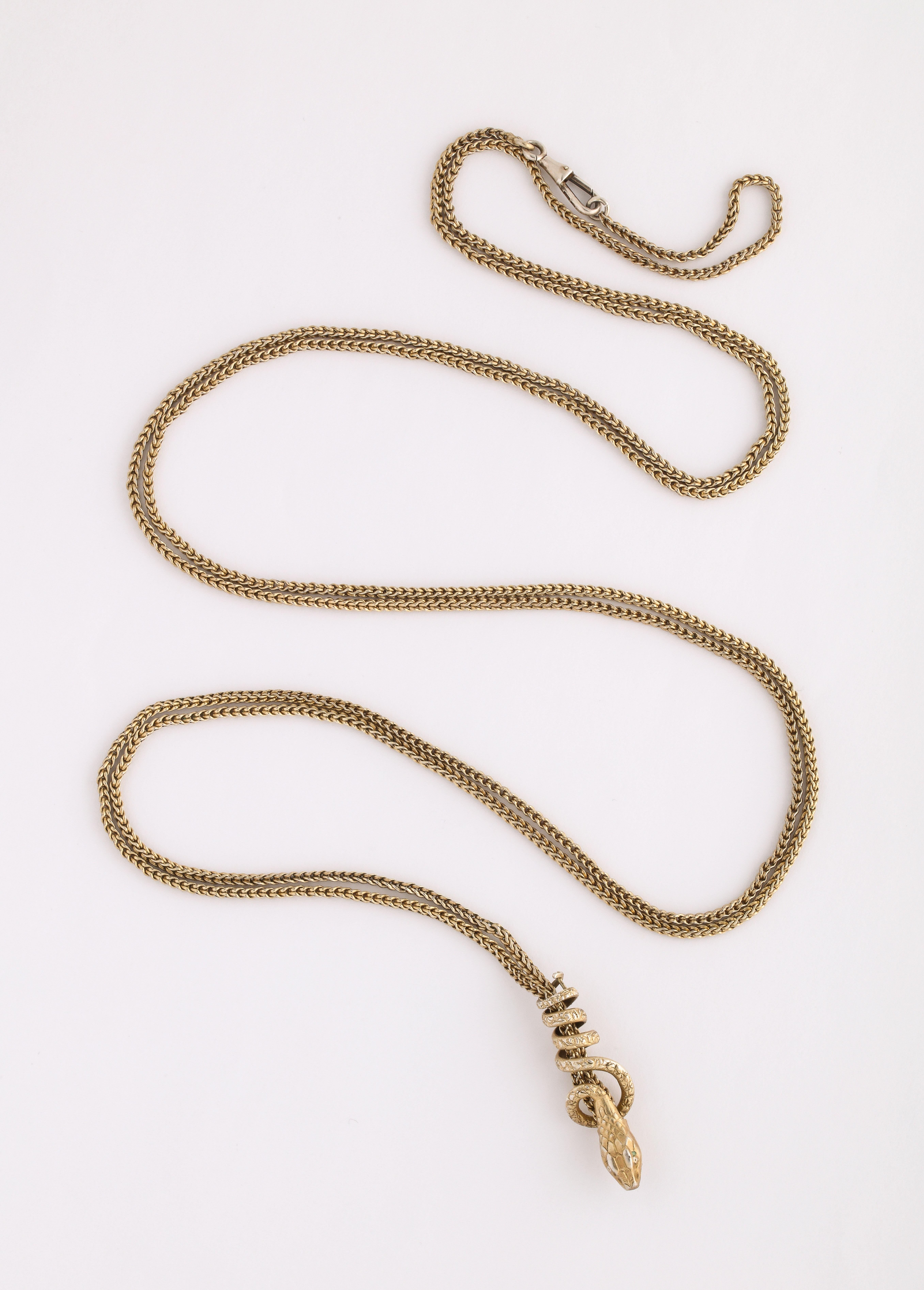 Victorian French Silver Gold Washed Serpent Chain For Sale 1