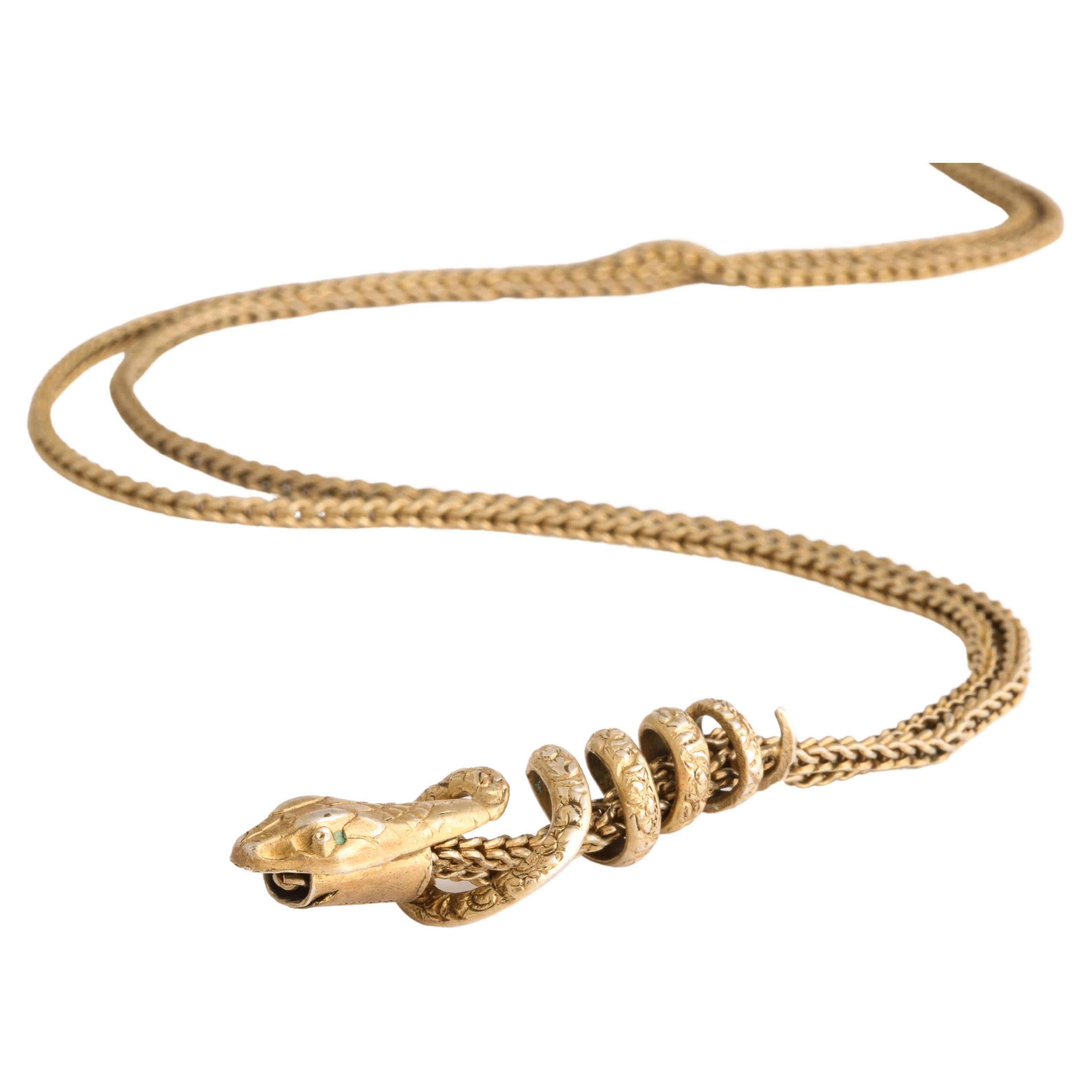 Victorian French Silver Gold Washed Serpent Chain For Sale
